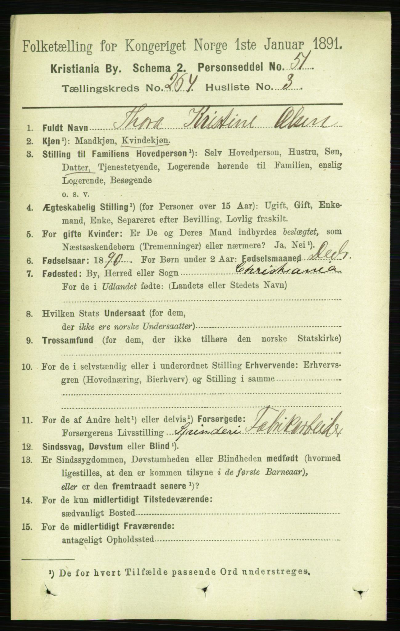 RA, 1891 census for 0301 Kristiania, 1891, p. 160496