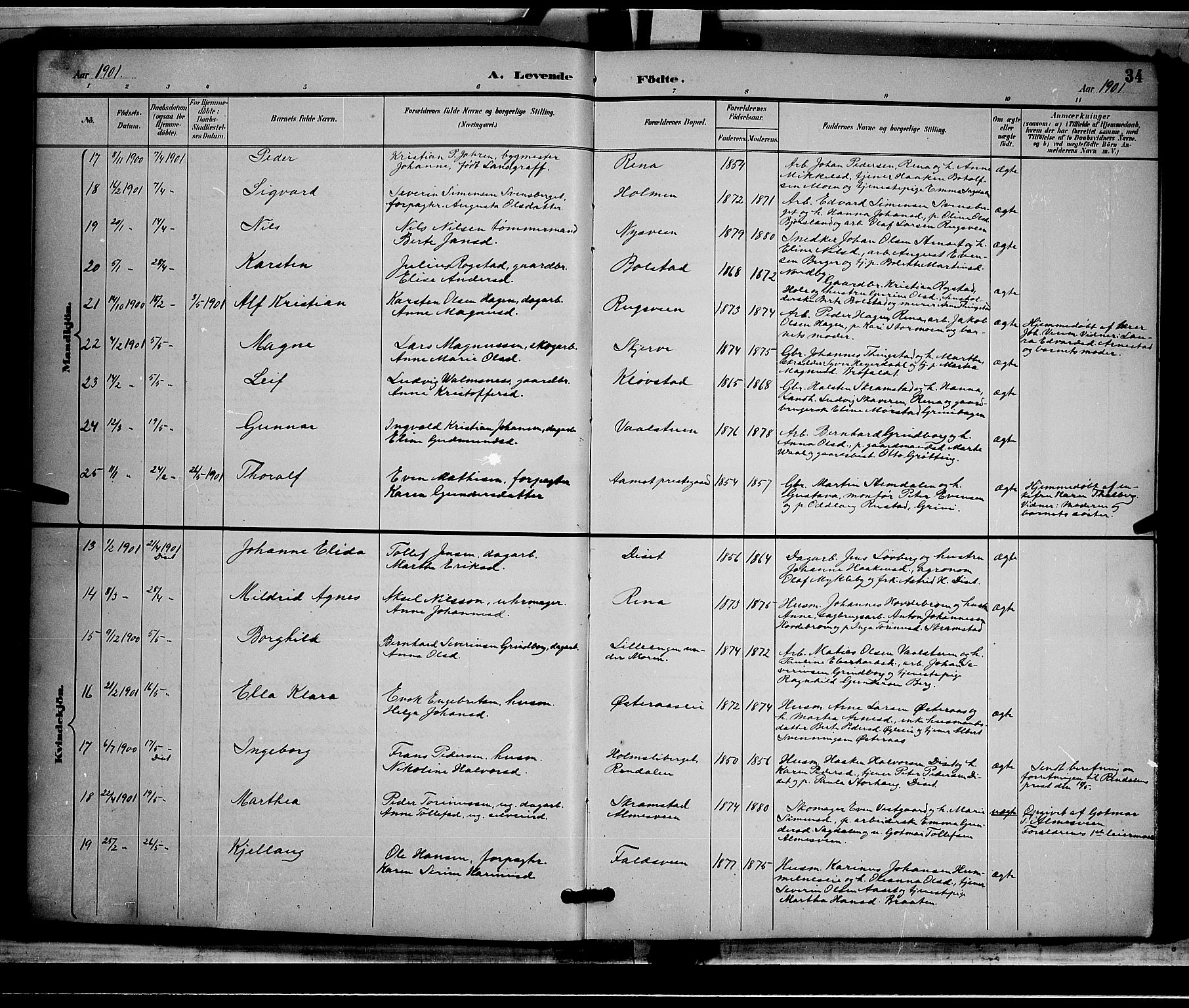 Åmot prestekontor, Hedmark, AV/SAH-PREST-056/H/Ha/Hab/L0002: Parish register (copy) no. 2, 1896-1906, p. 34