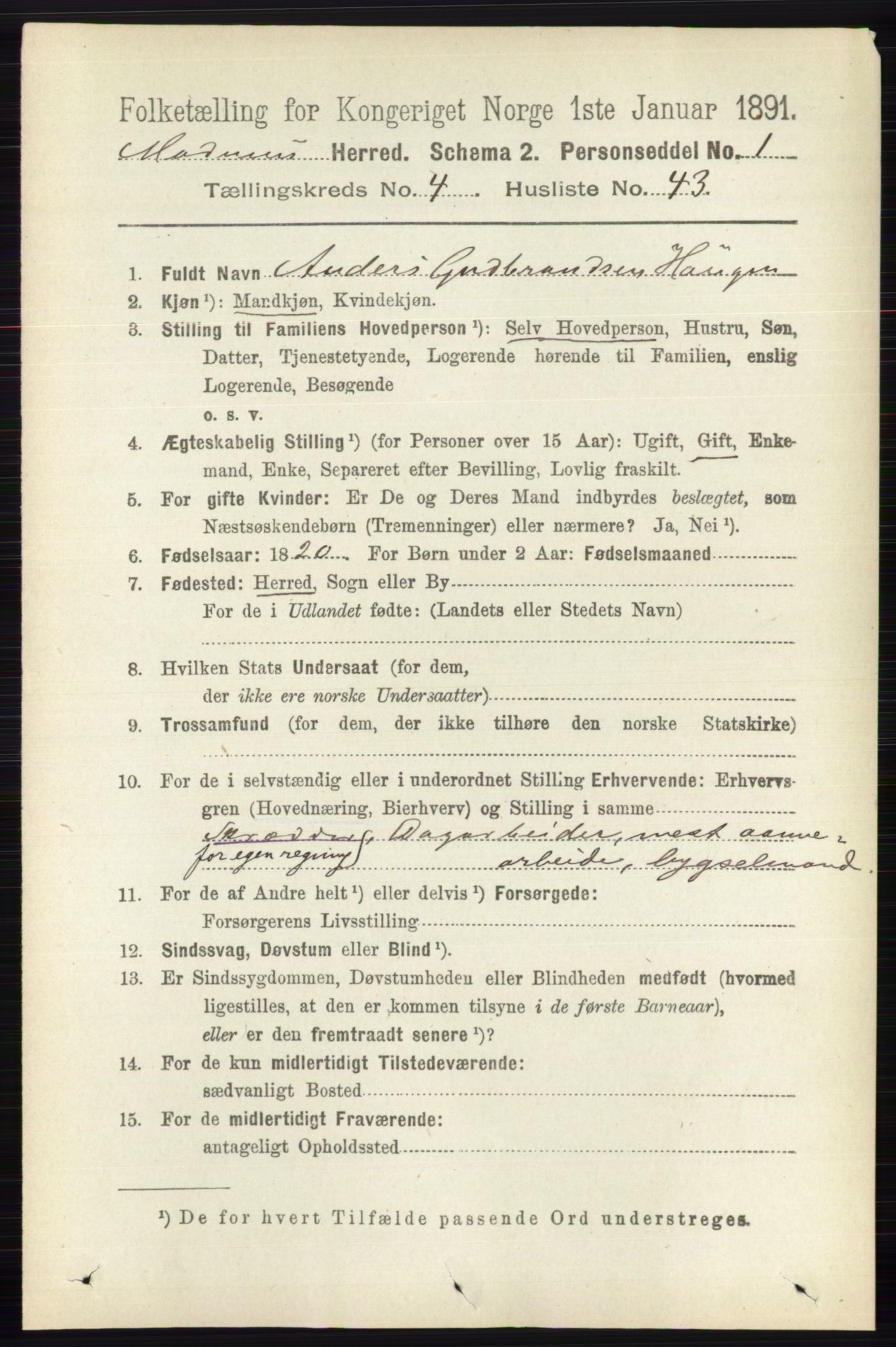 RA, 1891 census for 0623 Modum, 1891, p. 1253