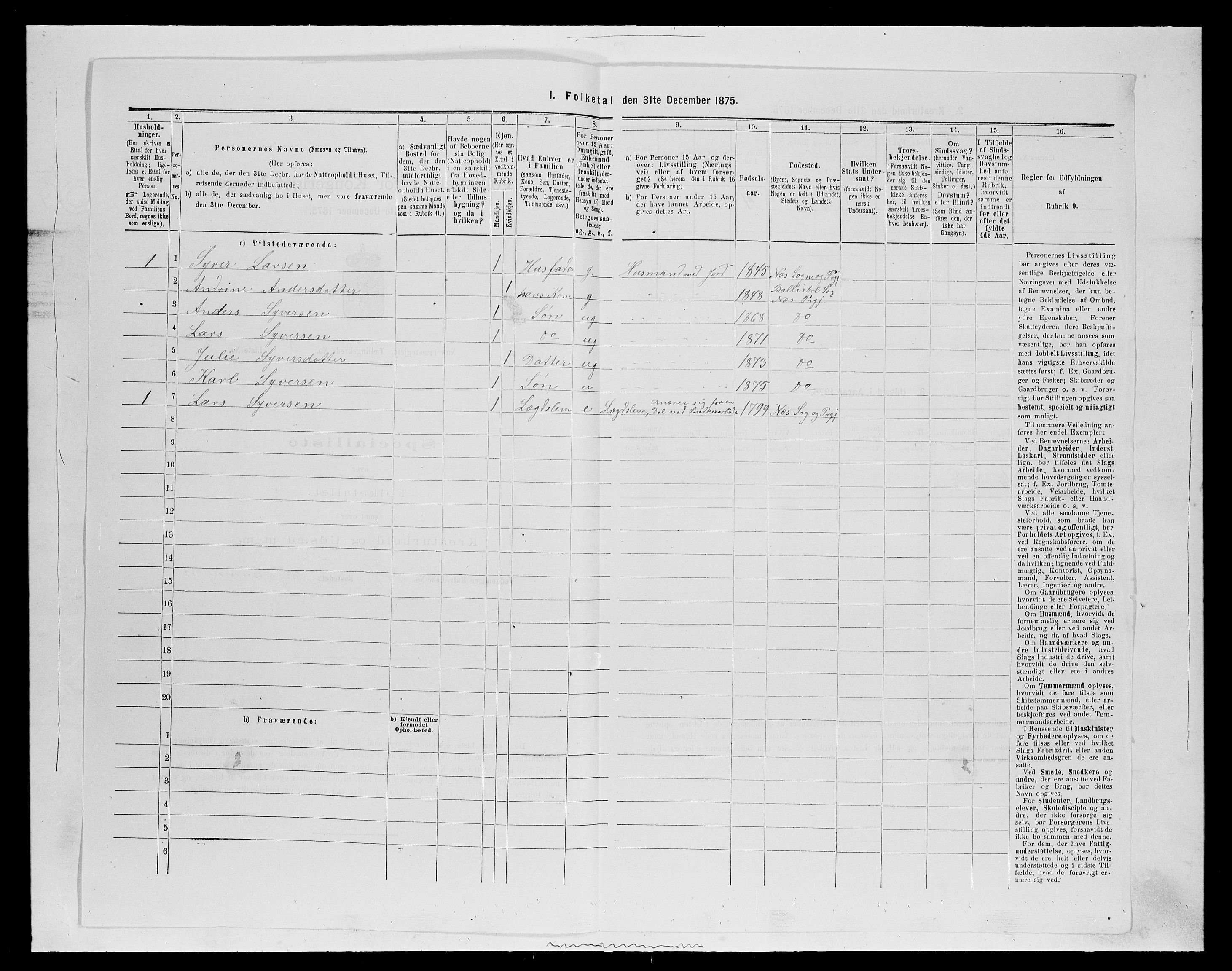 SAH, 1875 census for 0411P Nes, 1875, p. 791