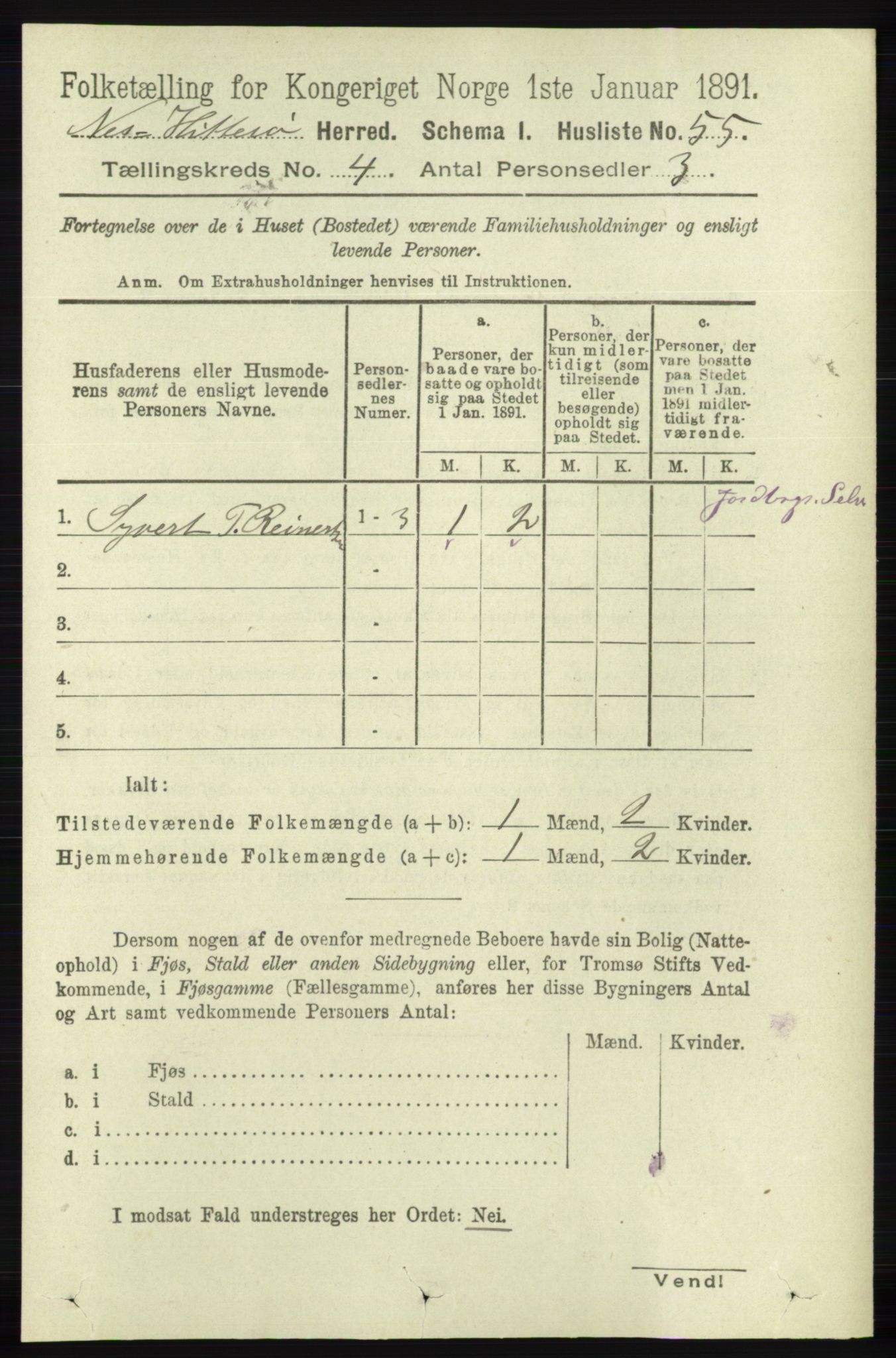 RA, 1891 census for 1043 Hidra og Nes, 1891, p. 1424