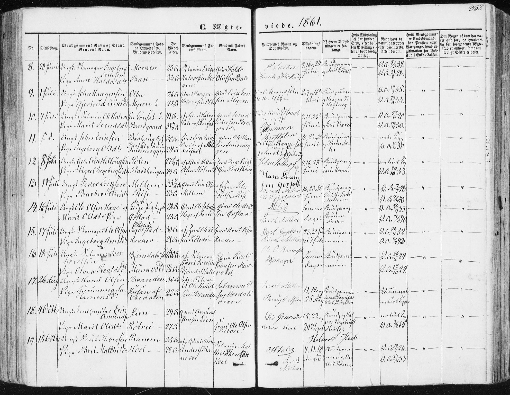 Ministerialprotokoller, klokkerbøker og fødselsregistre - Sør-Trøndelag, SAT/A-1456/678/L0899: Parish register (official) no. 678A08, 1848-1872, p. 338