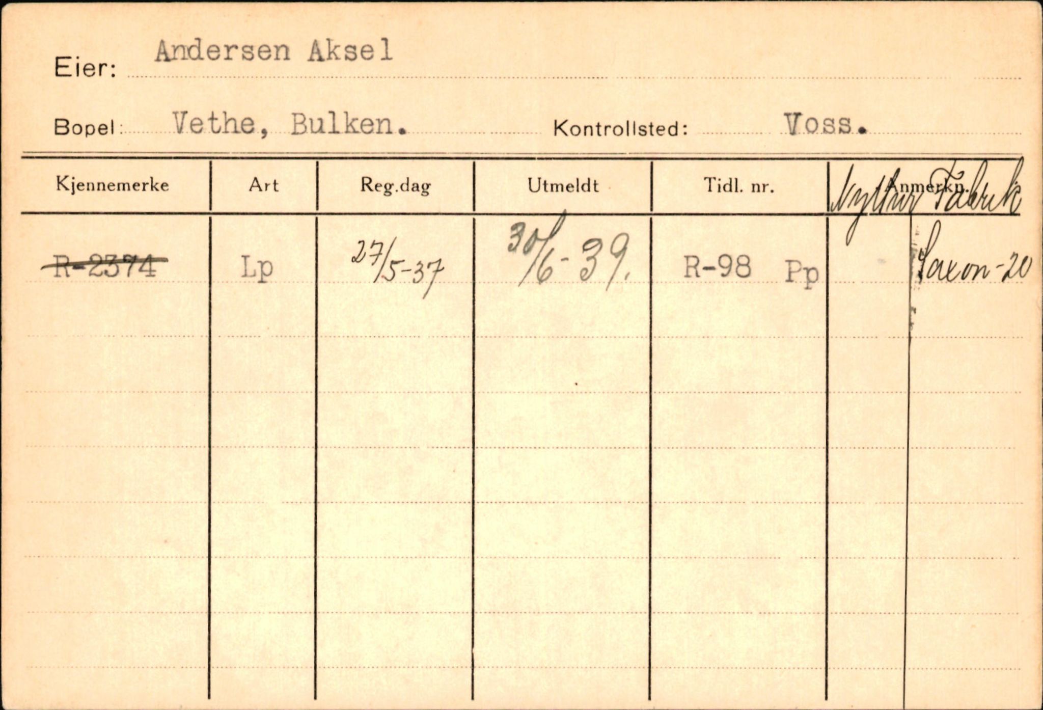 Statens vegvesen, Hordaland vegkontor, AV/SAB-A-5201/2/Ha/L0001: R-eierkort A, 1920-1971, p. 920