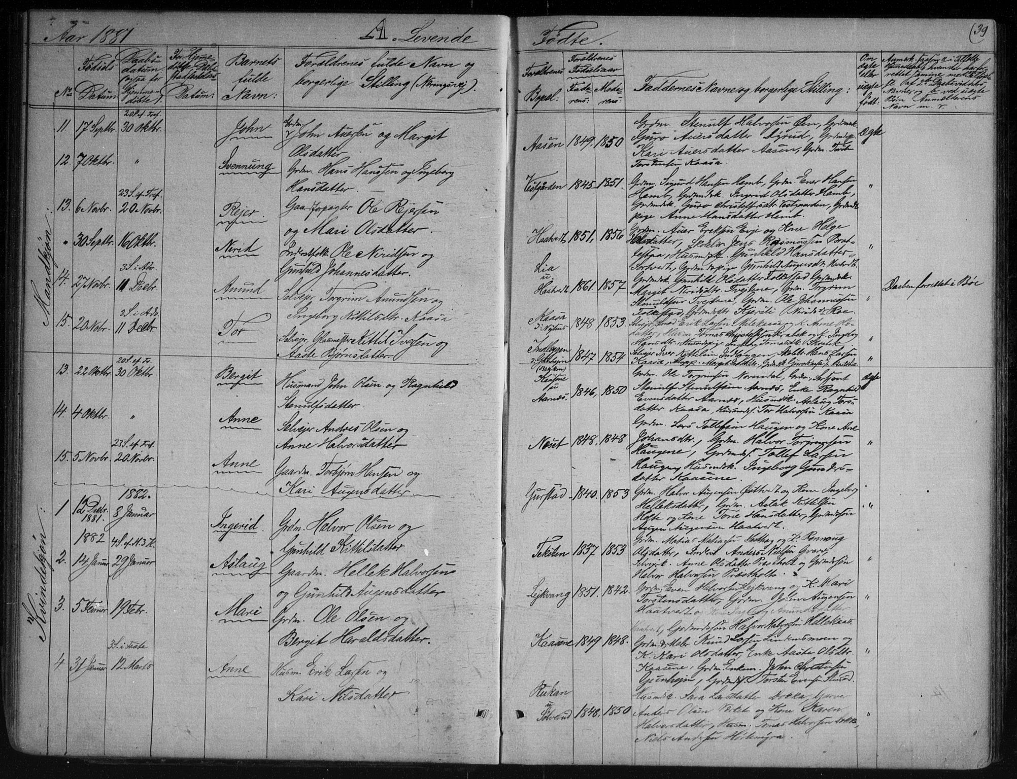 Sauherad kirkebøker, AV/SAKO-A-298/G/Gb/L0002: Parish register (copy) no. II 2, 1866-1897, p. 39