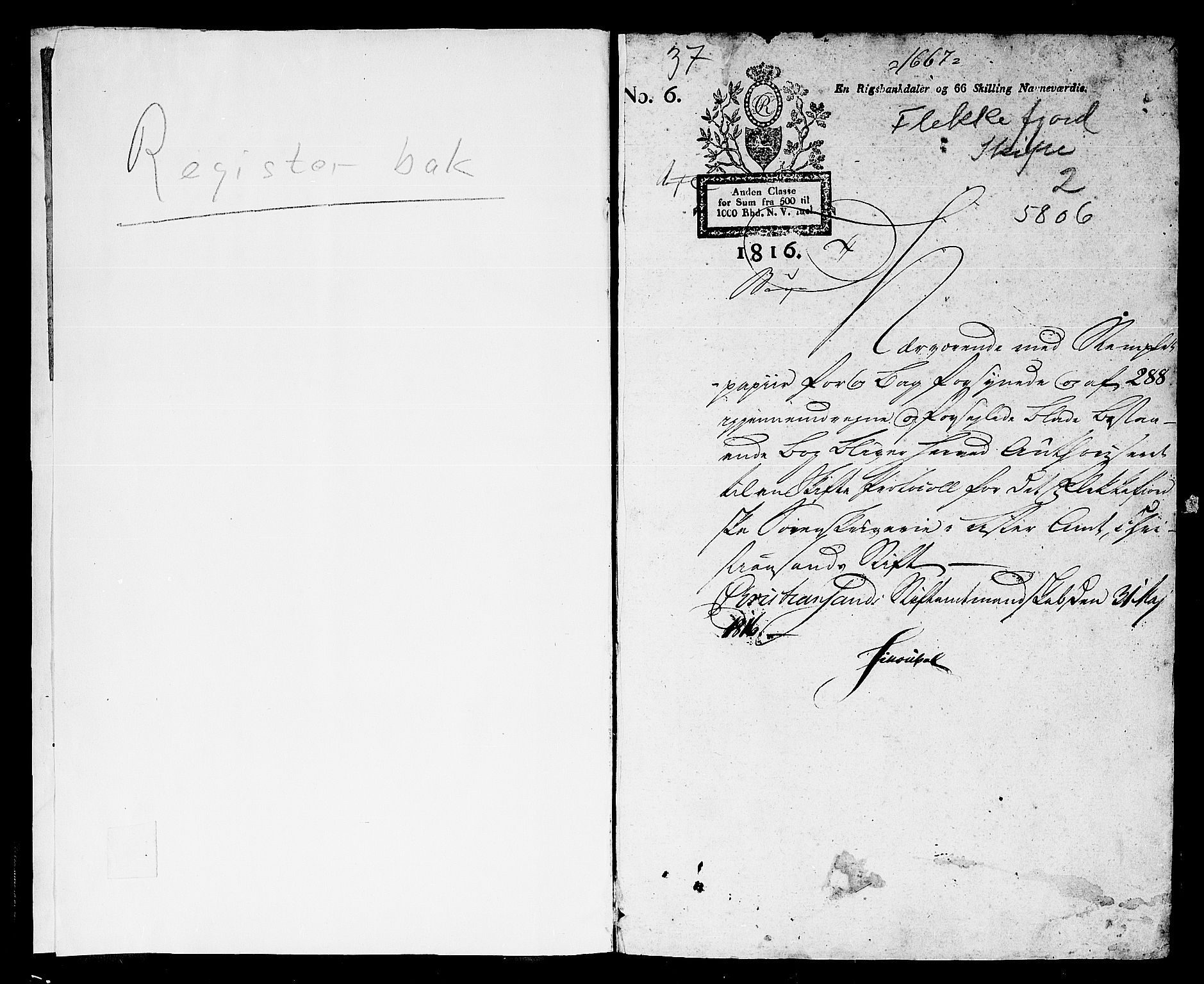 Flekkefjord sorenskriveri, AV/SAK-1221-0001/H/Hc/L0008: Skifteprotokoll nr. 2, med gårdsnavn- og personnavnregister, 1816-1819, p. 0-1