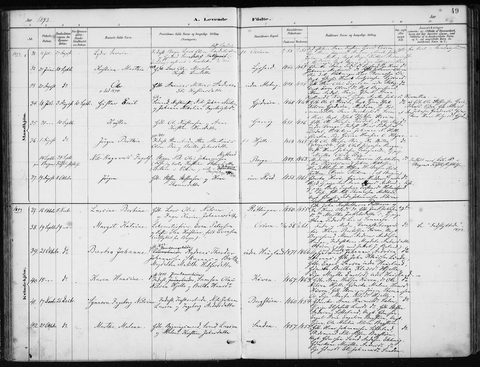 Os sokneprestembete, SAB/A-99929: Parish register (official) no. B 1, 1885-1902, p. 49