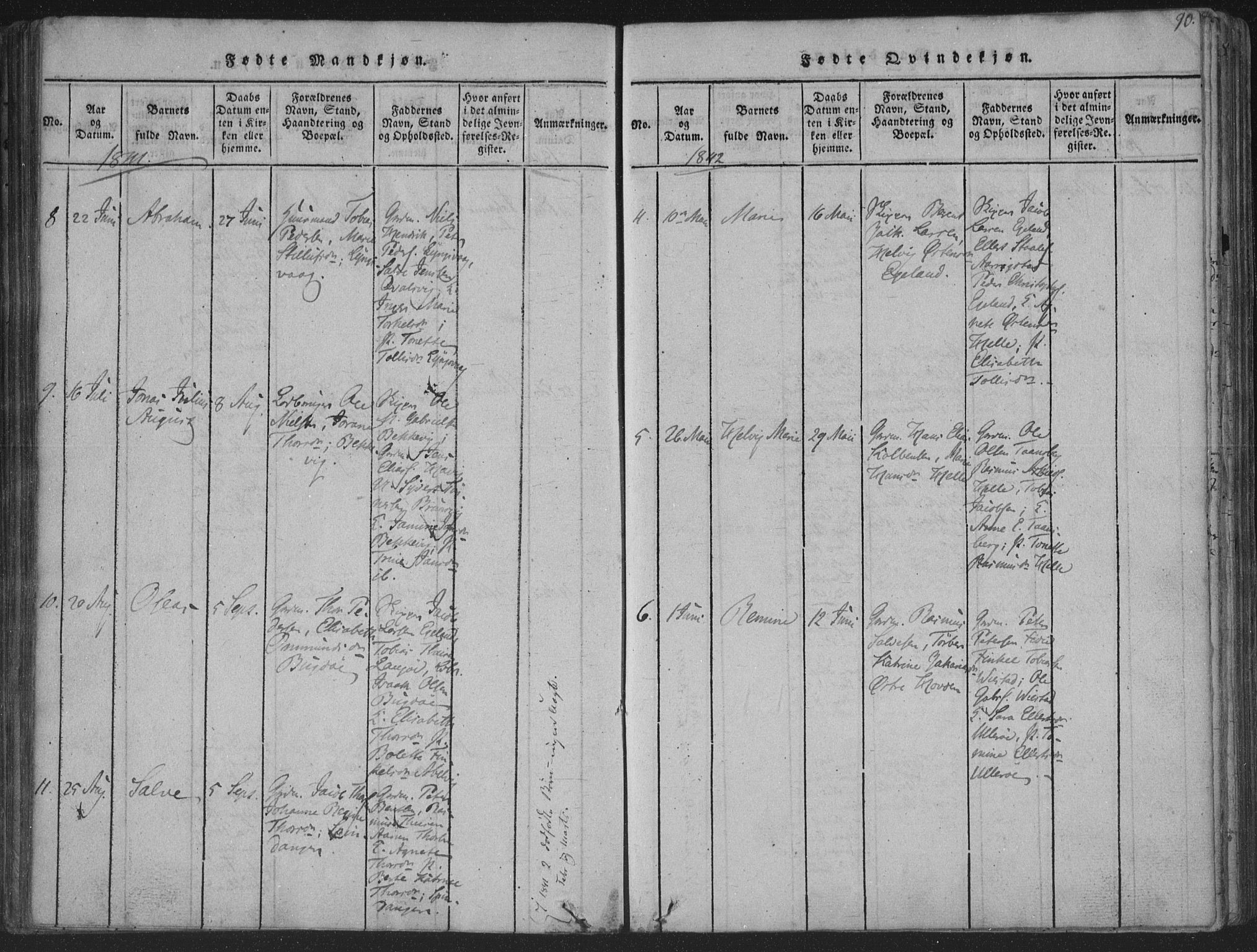 Herad sokneprestkontor, SAK/1111-0018/F/Fa/Fab/L0002: Parish register (official) no. A 2, 1816-1844, p. 90