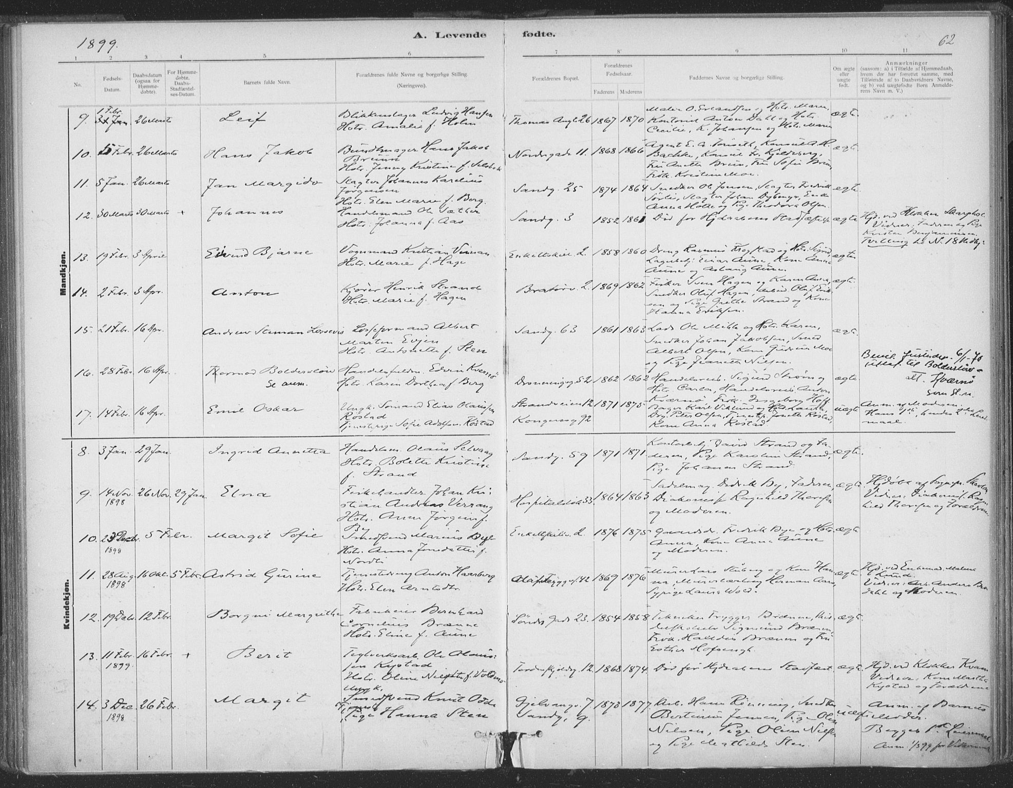 Ministerialprotokoller, klokkerbøker og fødselsregistre - Sør-Trøndelag, AV/SAT-A-1456/602/L0122: Parish register (official) no. 602A20, 1892-1908, p. 62