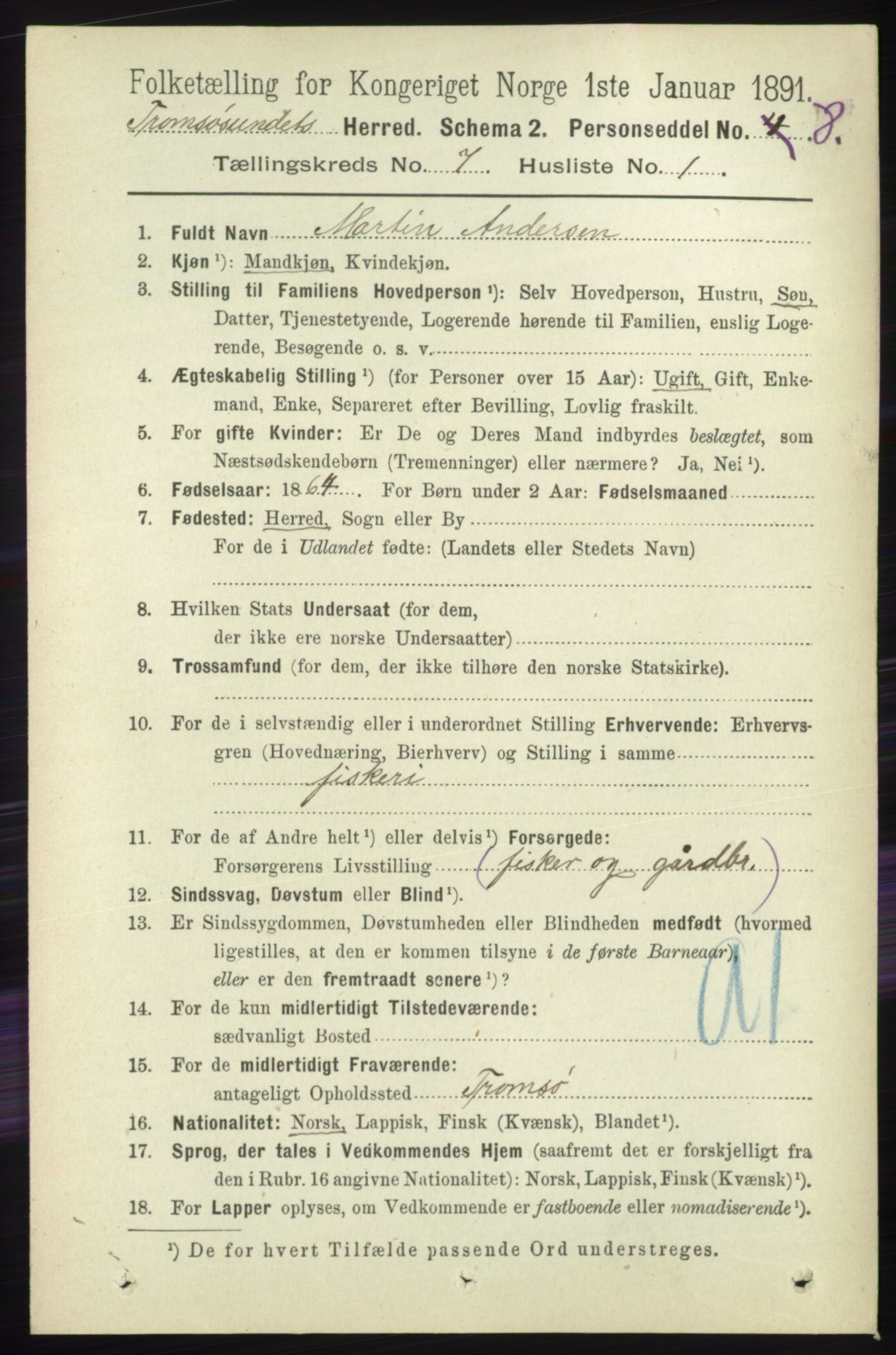 RA, 1891 census for 1934 Tromsøysund, 1891, p. 3727