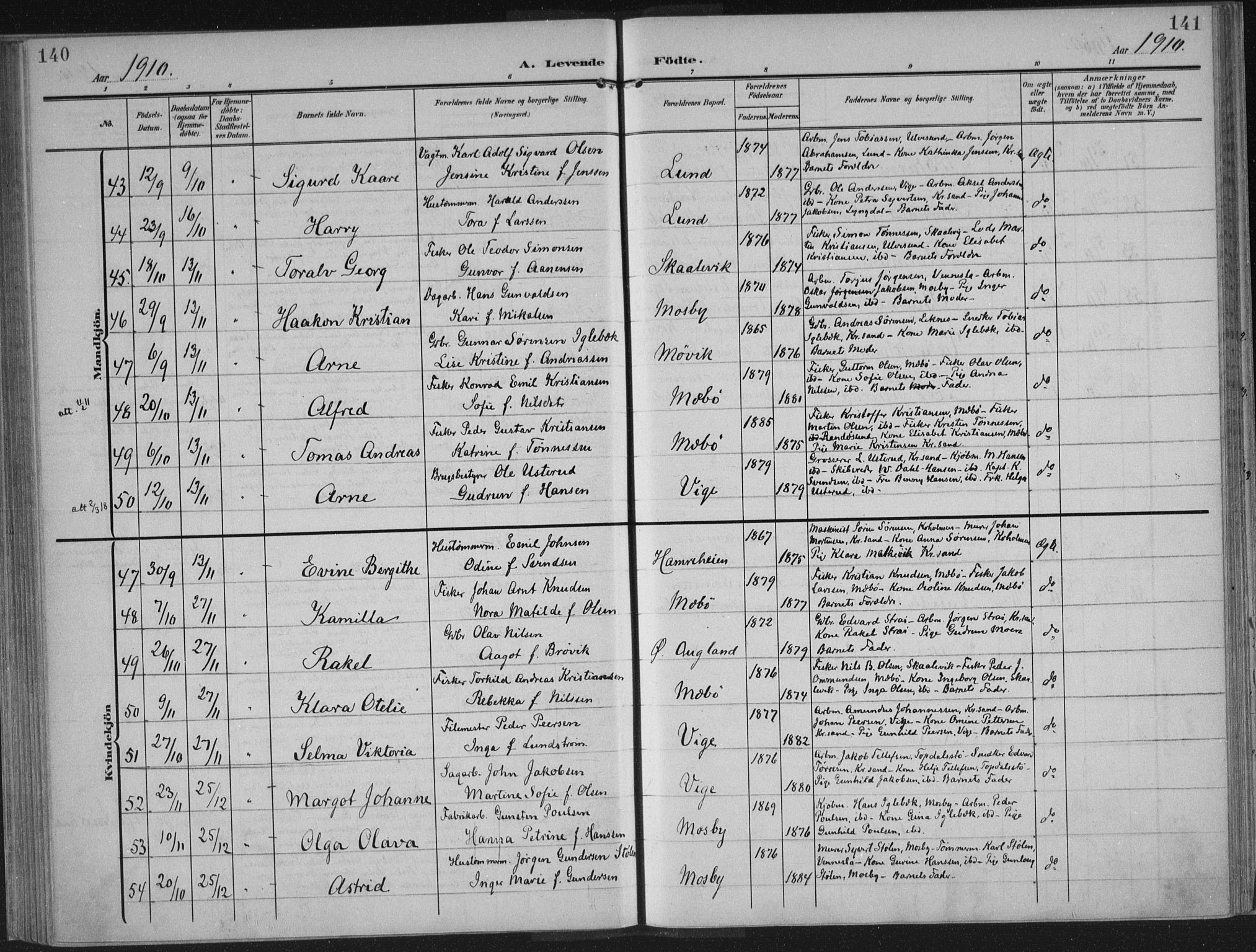 Oddernes sokneprestkontor, AV/SAK-1111-0033/F/Fa/Faa/L0011: Parish register (official) no. A 11, 1904-1911, p. 140-141