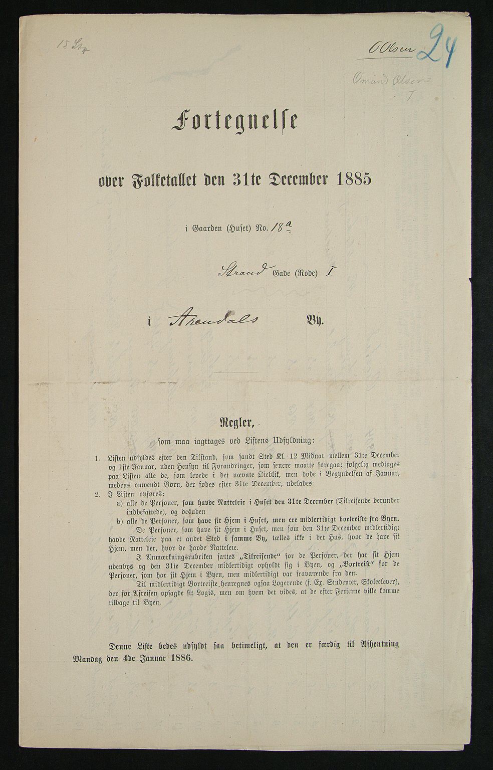 SAK, 1885 census for 0903 Arendal, 1885, p. 24