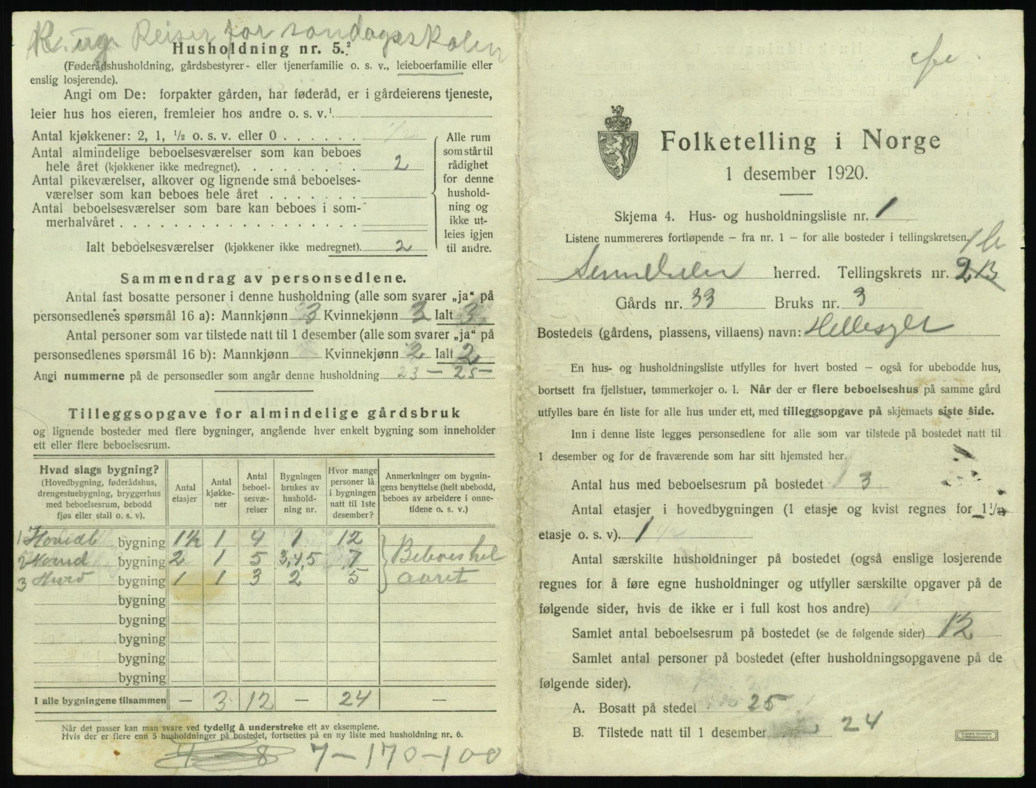 SAT, 1920 census for Sunnylven, 1920, p. 118