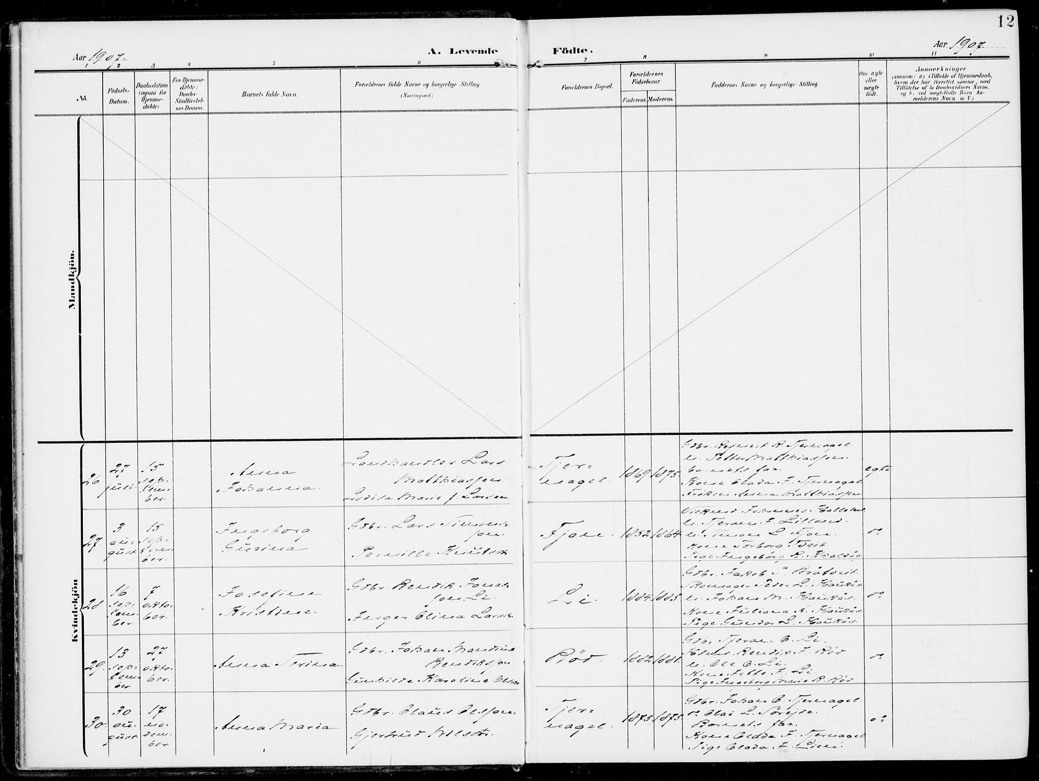 Sveio Sokneprestembete, SAB/A-78501/H/Haa: Parish register (official) no. B  4, 1906-1919, p. 12