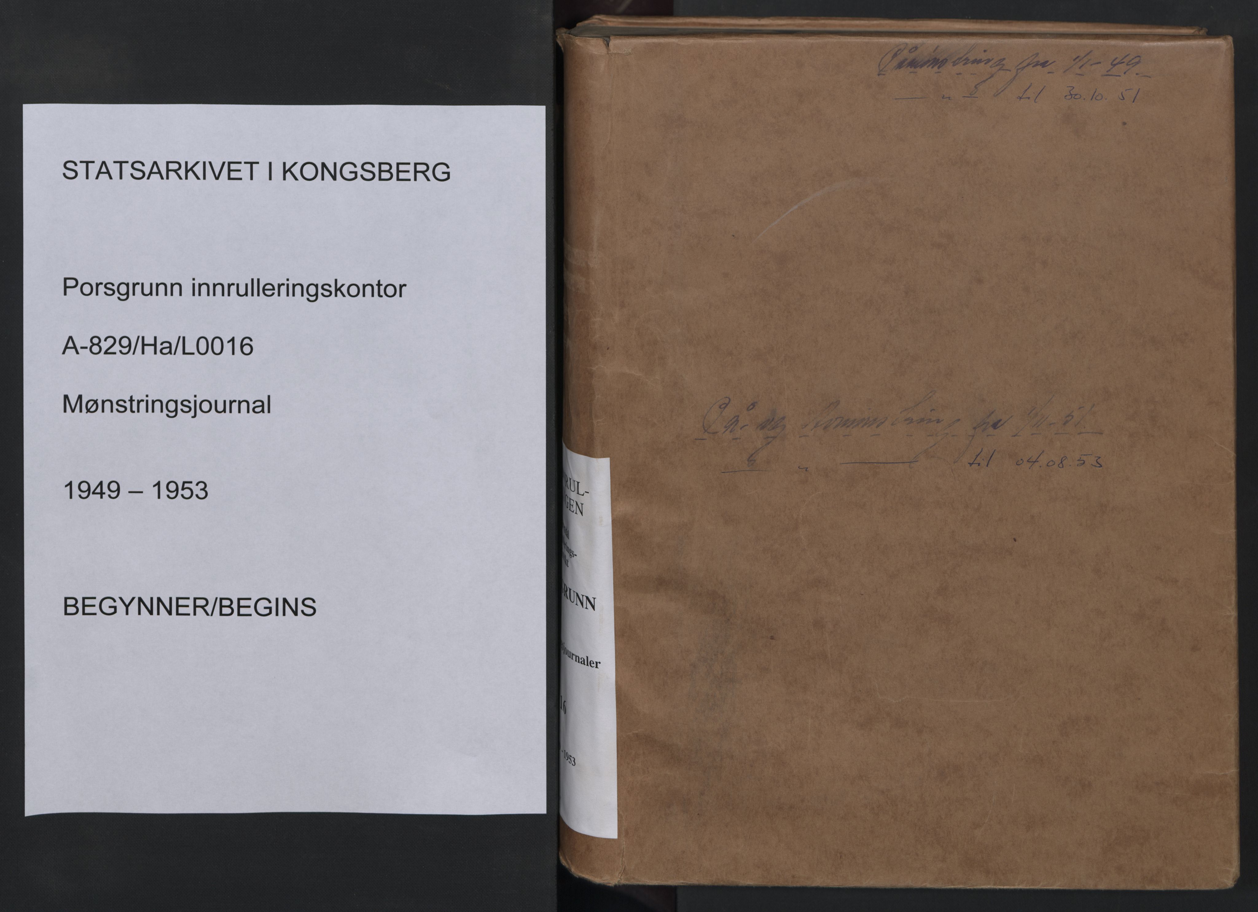 Porsgrunn innrulleringskontor, AV/SAKO-A-829/H/Ha/L0016: Mønstringsjournal, 1949-1953, p. 1