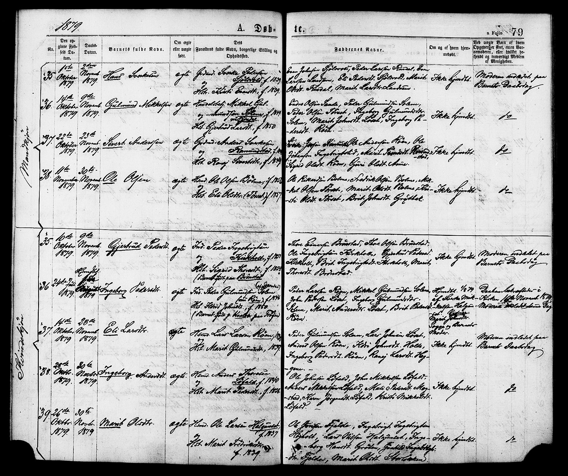 Ministerialprotokoller, klokkerbøker og fødselsregistre - Møre og Romsdal, SAT/A-1454/598/L1068: Parish register (official) no. 598A02, 1872-1881, p. 79