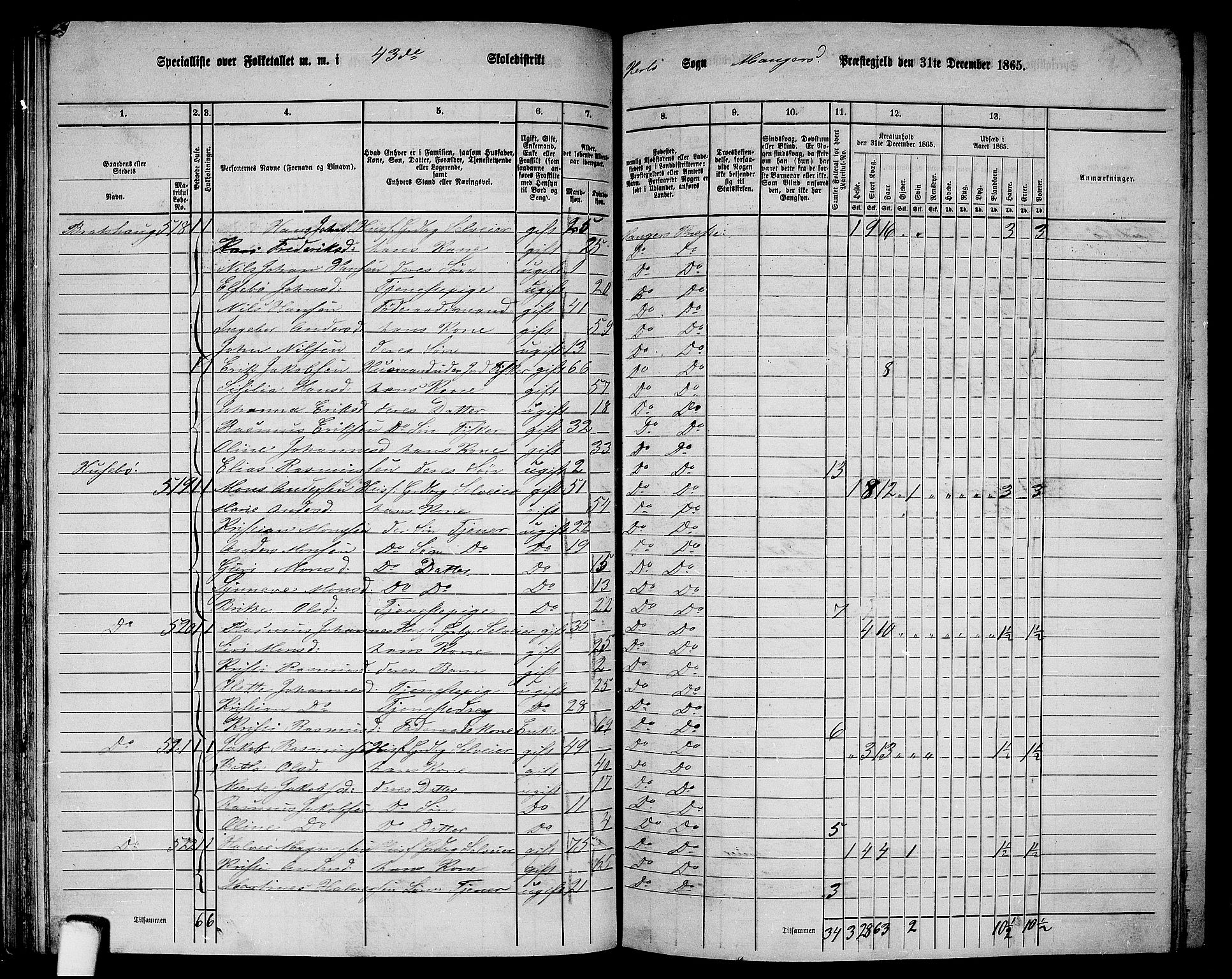 RA, 1865 census for Manger, 1865, p. 140