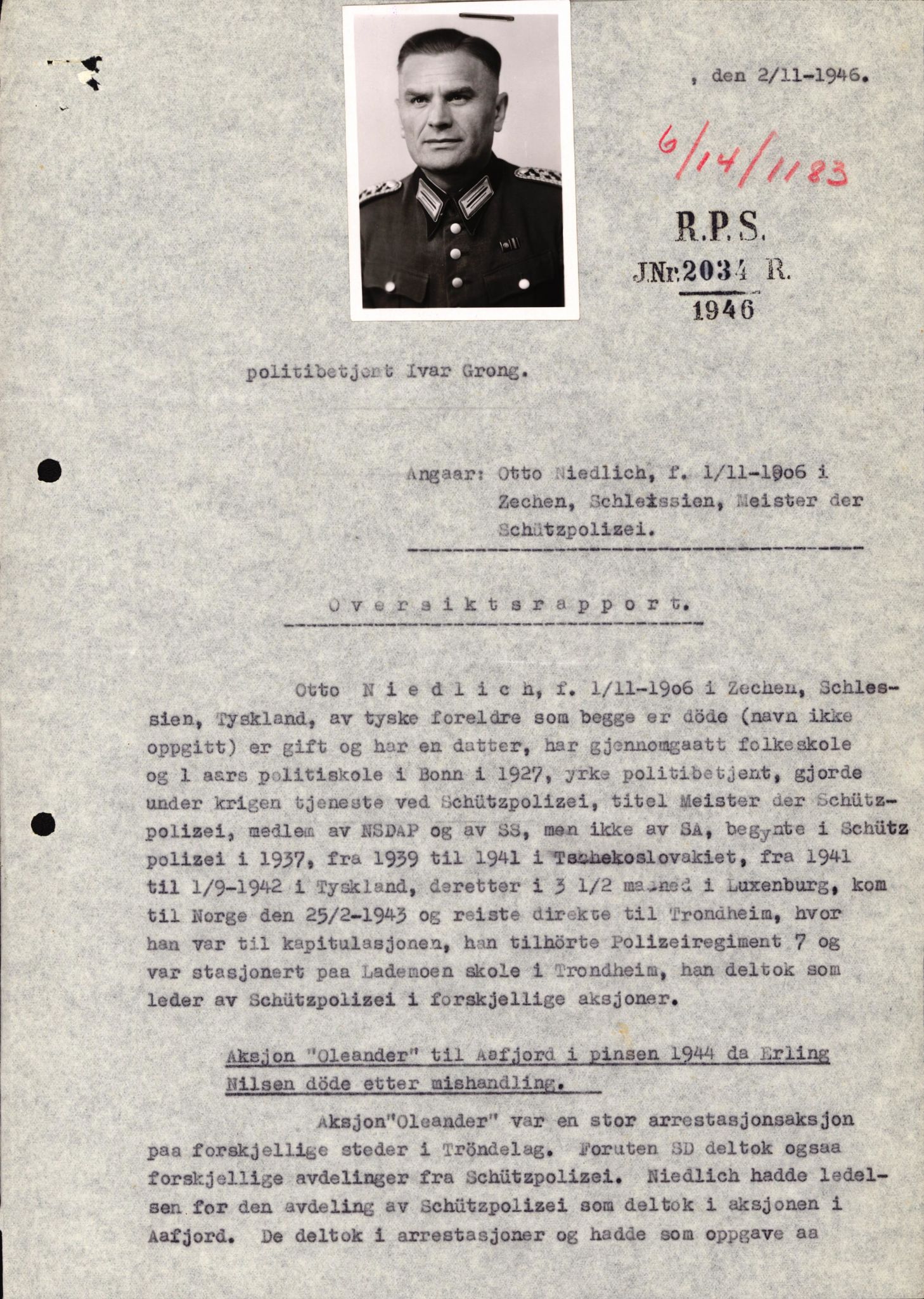 Forsvaret, Forsvarets overkommando II, AV/RA-RAFA-3915/D/Db/L0024: CI Questionaires. Tyske okkupasjonsstyrker i Norge. Tyskere., 1945-1946, p. 146