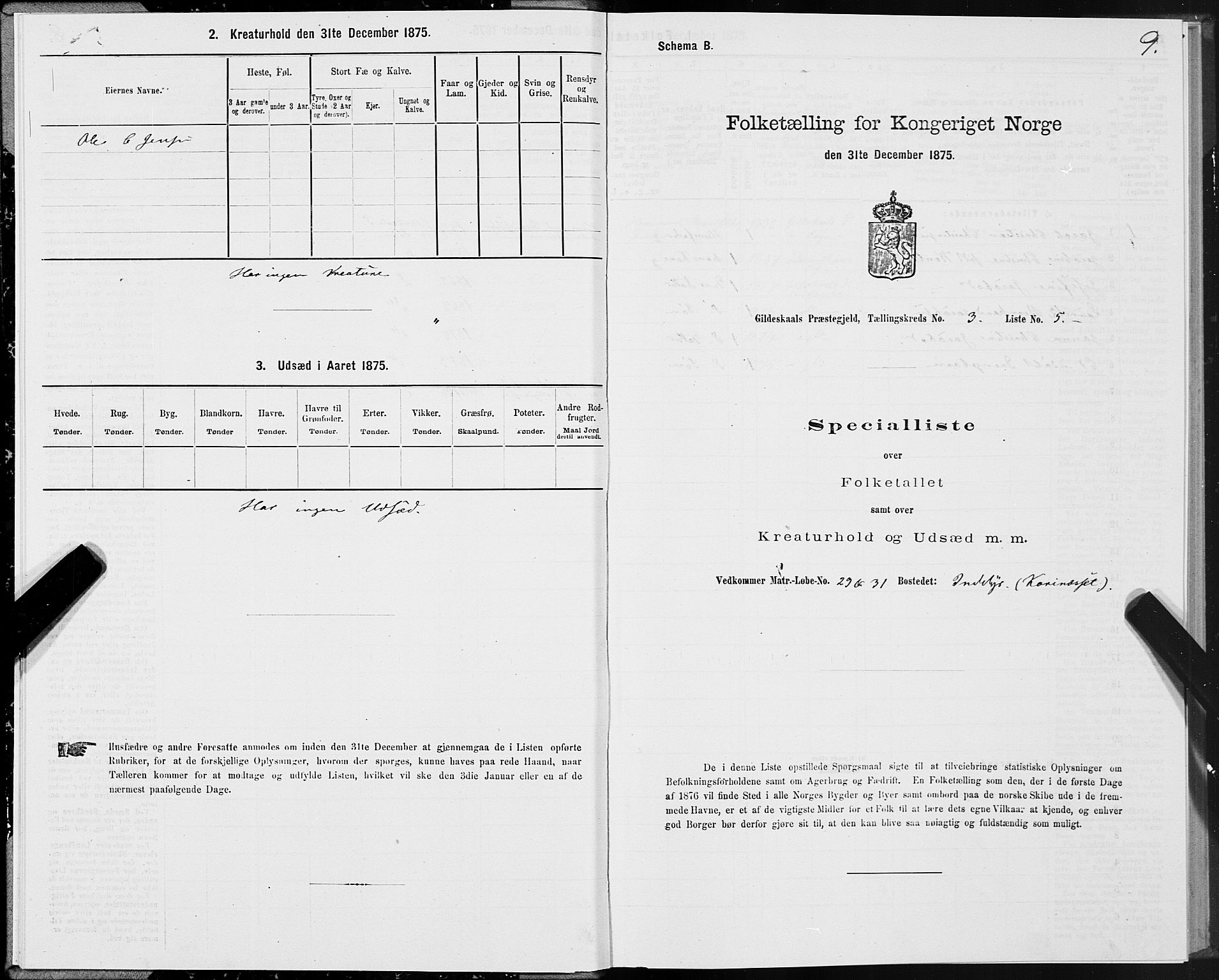 SAT, 1875 census for 1838P Gildeskål, 1875, p. 2009