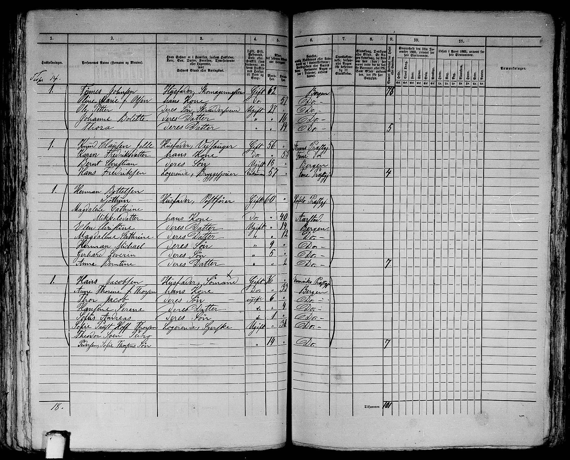 RA, 1865 census for Bergen, 1865, p. 3345