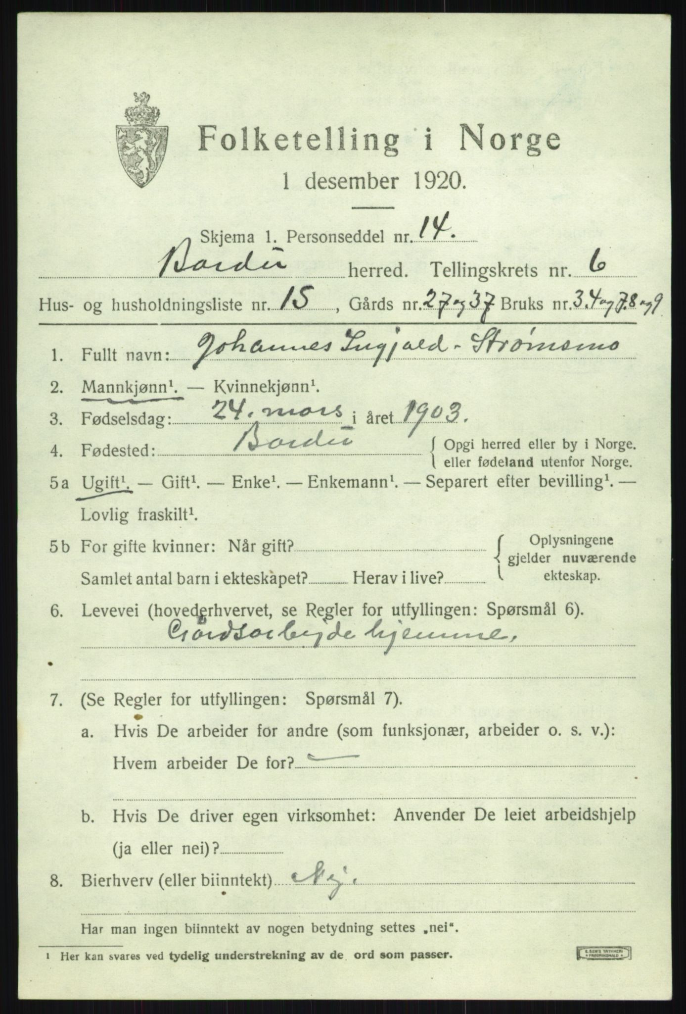 SATØ, 1920 census for Bardu, 1920, p. 2700