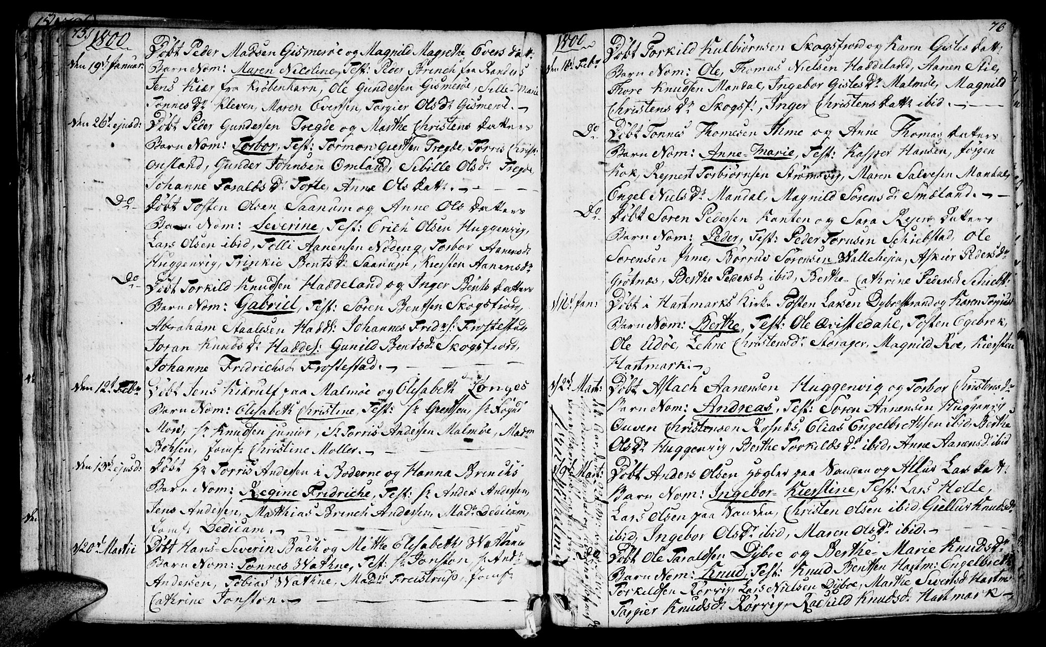 Mandal sokneprestkontor, SAK/1111-0030/F/Fa/Faa/L0008: Parish register (official) no. A 8, 1794-1817, p. 75-76