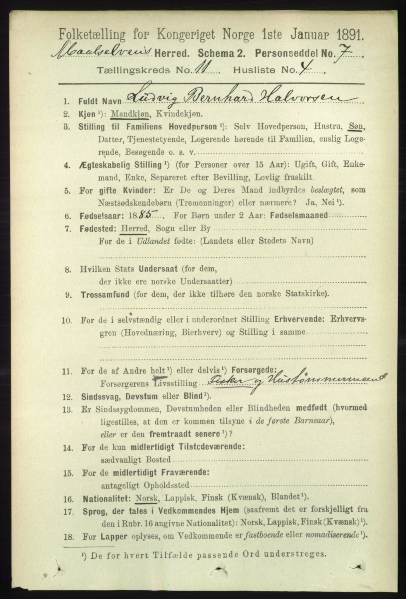 RA, 1891 census for 1924 Målselv, 1891, p. 3300