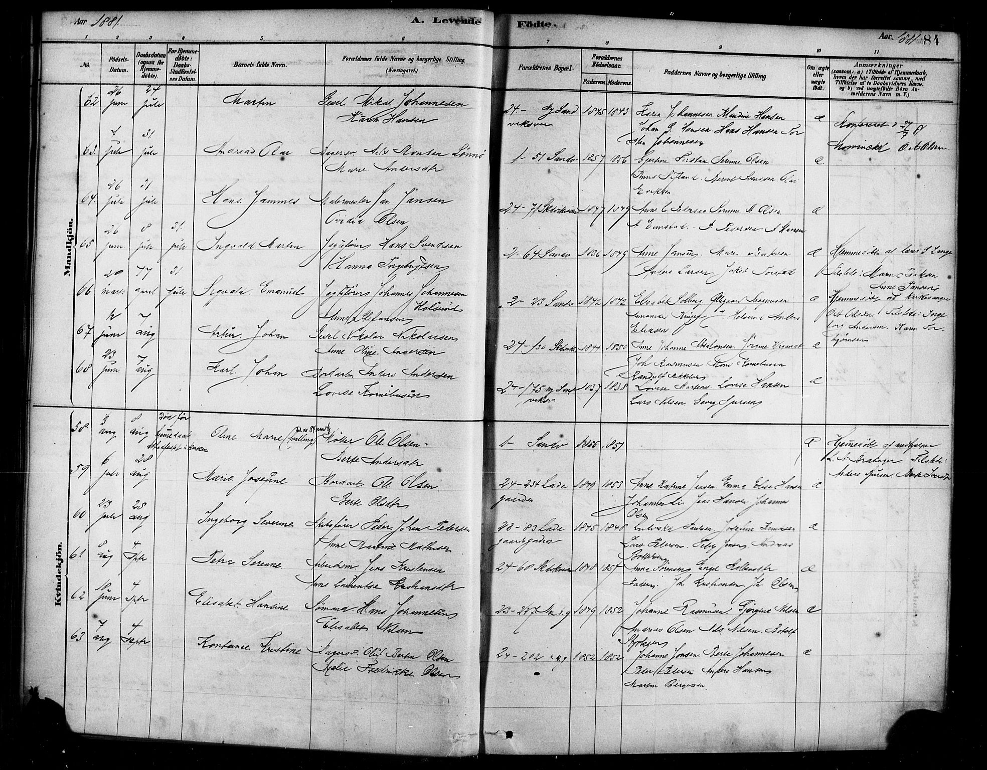 Sandviken Sokneprestembete, AV/SAB-A-77601/H/Ha/L0004: Parish register (official) no. B 1, 1878-1891, p. 84