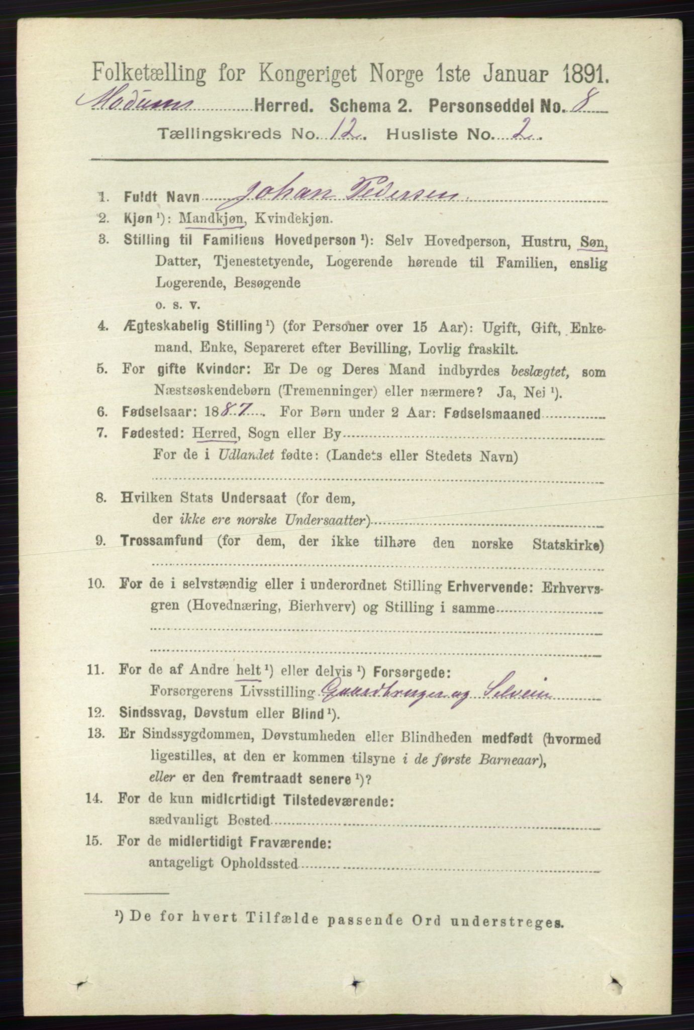 RA, 1891 census for 0623 Modum, 1891, p. 4470