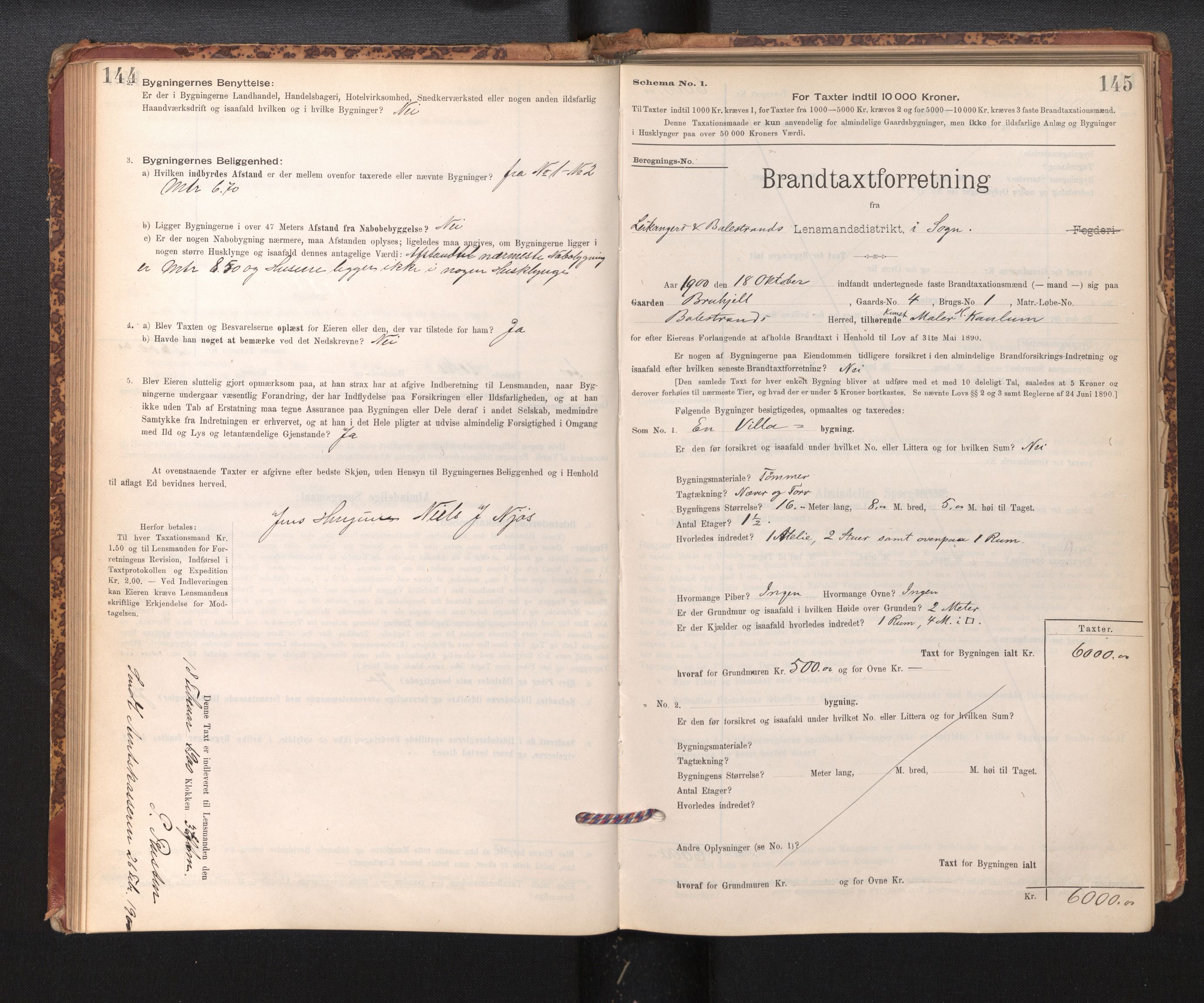 Lensmannen i Leikanger, AV/SAB-A-29201/0012/L0004: Branntakstprotokoll, skjematakst, 1894-1903, p. 144-145