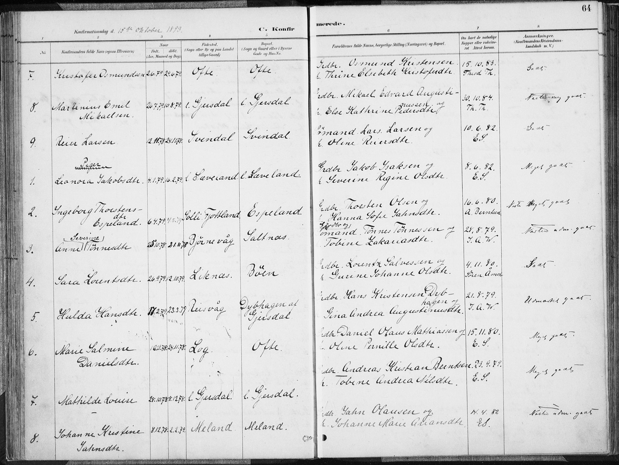 Herad sokneprestkontor, AV/SAK-1111-0018/F/Fa/Faa/L0006: Parish register (official) no. A 6, 1887-1907, p. 64