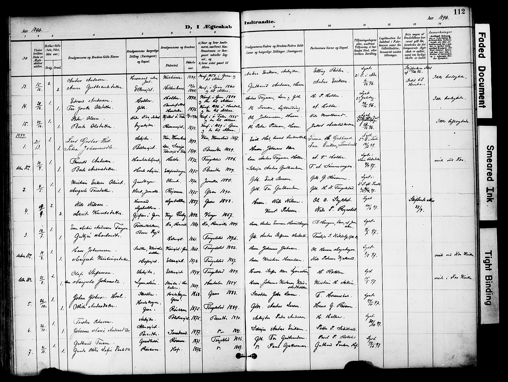 Brandbu prestekontor, SAH/PREST-114/H/Ha/Hab/L0006: Parish register (copy) no. 6, 1893-1902, p. 112