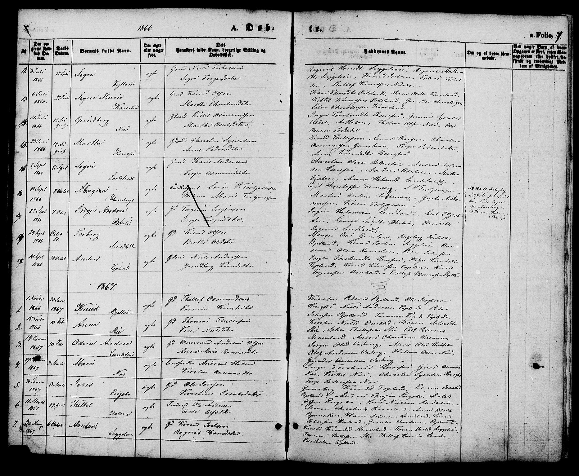 Herefoss sokneprestkontor, AV/SAK-1111-0019/F/Fa/Faa/L0002: Parish register (official) no. A 2, 1861-1886, p. 7