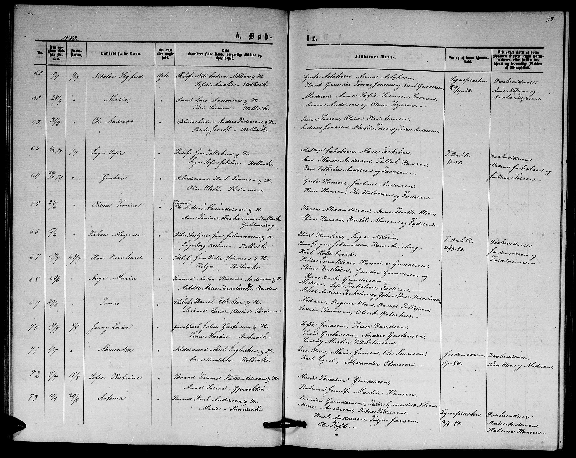 Hisøy sokneprestkontor, AV/SAK-1111-0020/F/Fb/L0002: Parish register (copy) no. B 2, 1873-1885, p. 53