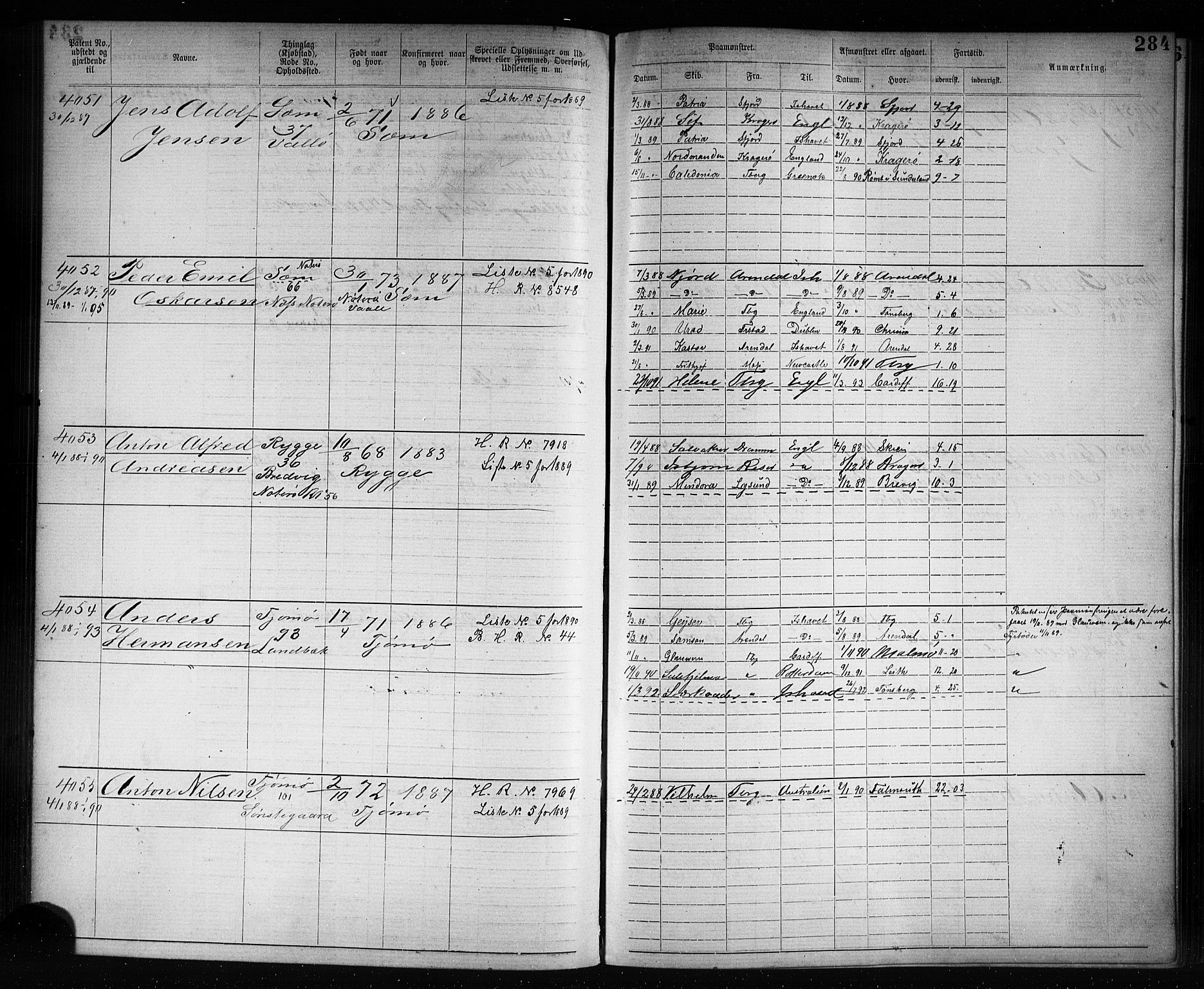 Tønsberg innrulleringskontor, AV/SAKO-A-786/F/Fb/L0007: Annotasjonsrulle Patent nr. 2636-5150, 1881-1892, p. 285