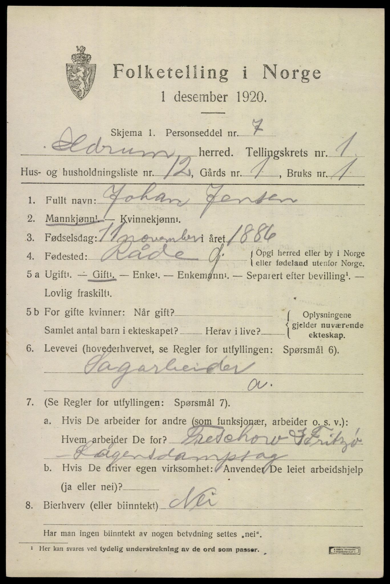 SAKO, 1920 census for Hedrum, 1920, p. 2045