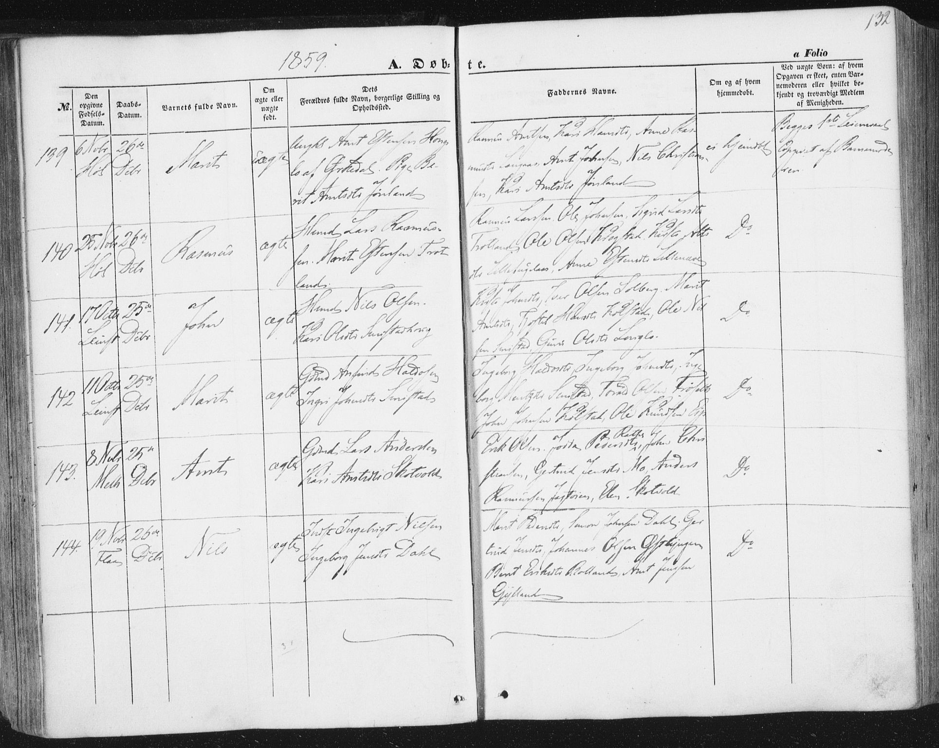 Ministerialprotokoller, klokkerbøker og fødselsregistre - Sør-Trøndelag, SAT/A-1456/691/L1076: Parish register (official) no. 691A08, 1852-1861, p. 132