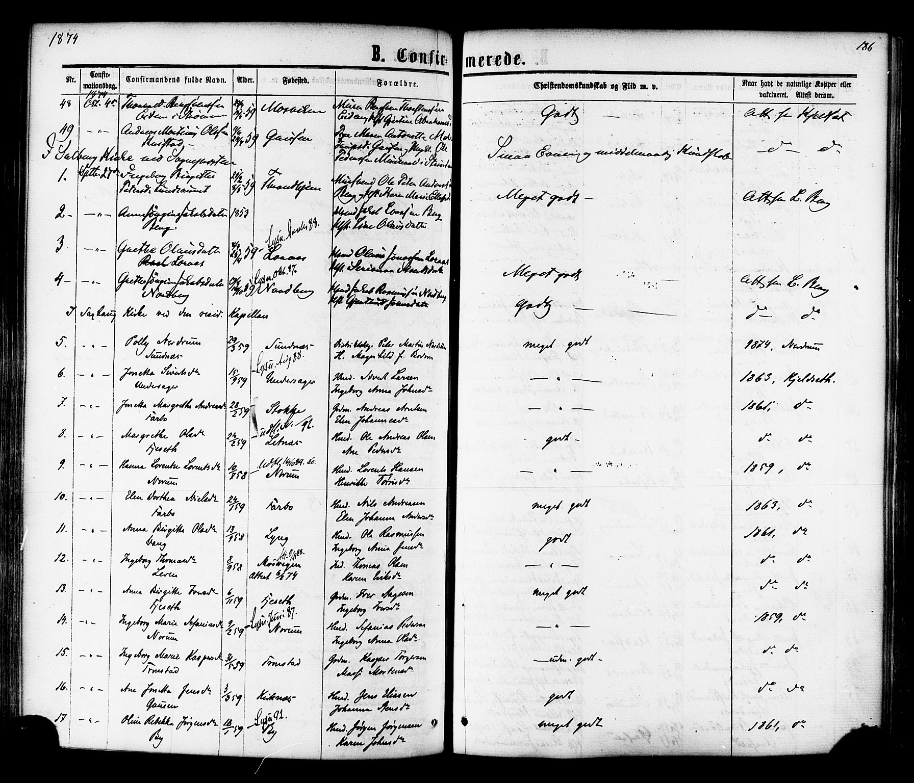 Ministerialprotokoller, klokkerbøker og fødselsregistre - Nord-Trøndelag, AV/SAT-A-1458/730/L0284: Parish register (official) no. 730A09, 1866-1878, p. 186