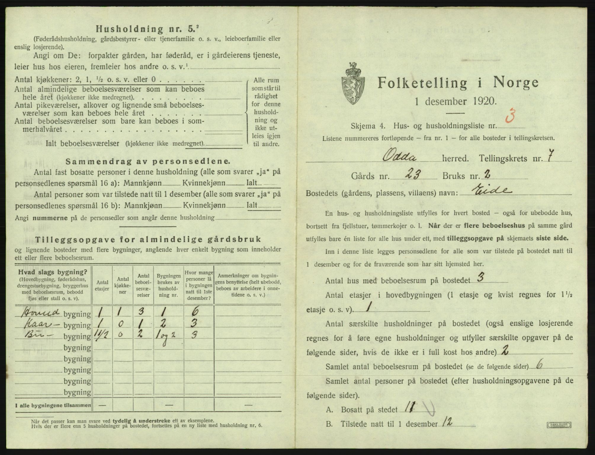 SAB, 1920 census for Odda, 1920, p. 511