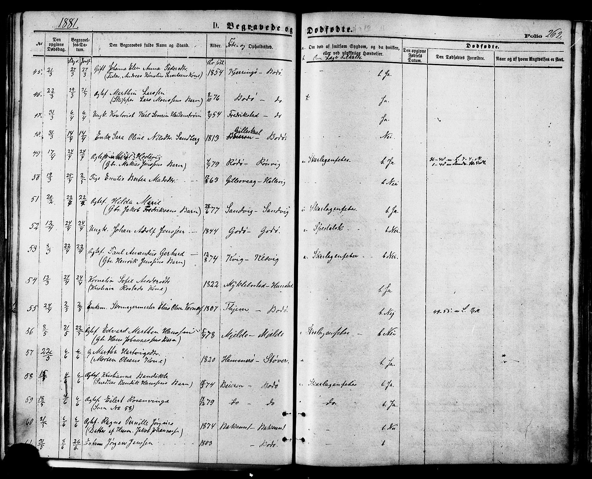 Ministerialprotokoller, klokkerbøker og fødselsregistre - Nordland, AV/SAT-A-1459/801/L0009: Parish register (official) no. 801A09, 1876-1883, p. 262