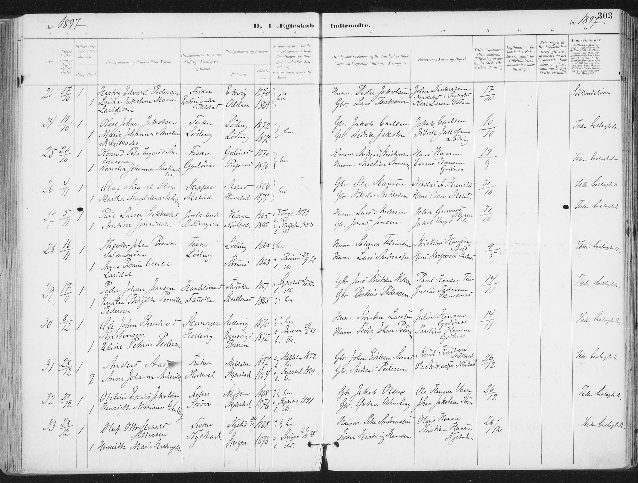 Ministerialprotokoller, klokkerbøker og fødselsregistre - Nordland, SAT/A-1459/802/L0055: Parish register (official) no. 802A02, 1894-1915, p. 303