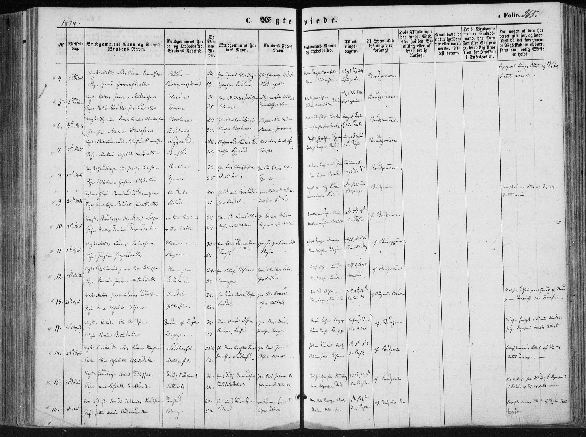 Lista sokneprestkontor, AV/SAK-1111-0027/F/Fa/L0011: Parish register (official) no. A 11, 1861-1878, p. 365