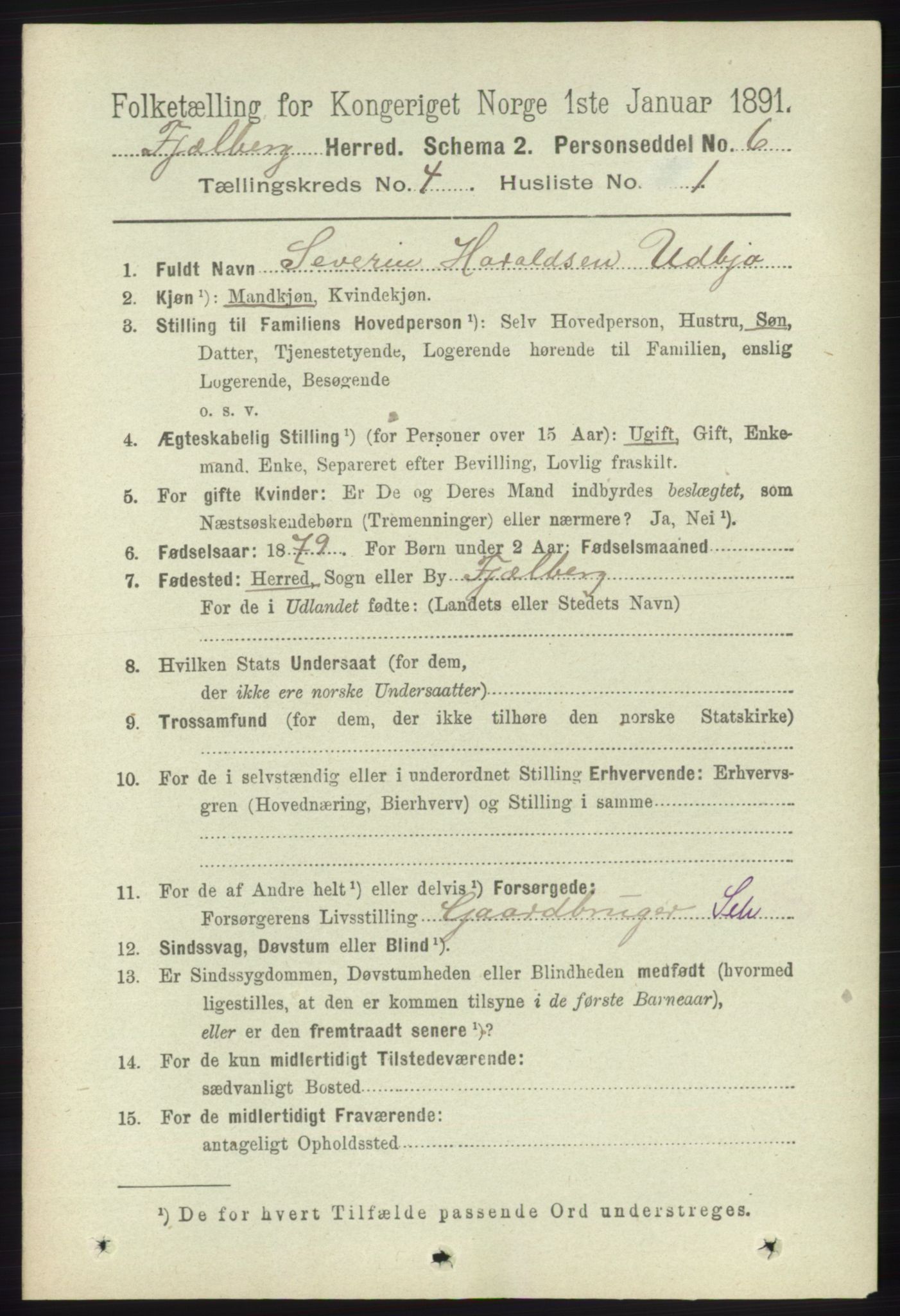 RA, 1891 census for 1213 Fjelberg, 1891, p. 1176