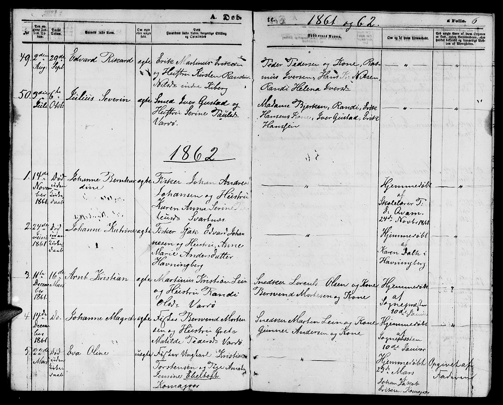 Vardø sokneprestkontor, SATØ/S-1332/H/Hb/L0002klokker: Parish register (copy) no. 2, 1861-1870, p. 6
