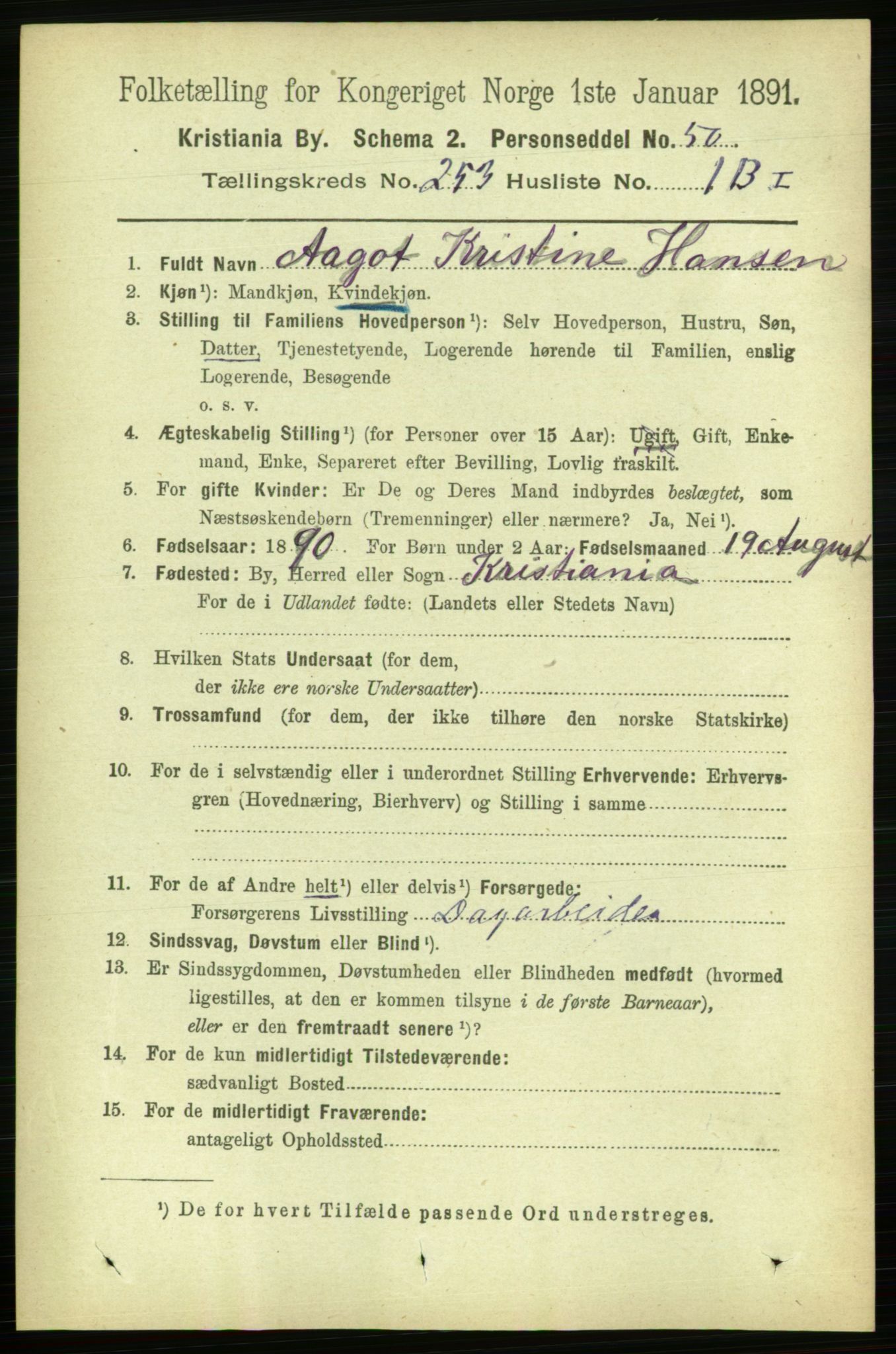 RA, 1891 census for 0301 Kristiania, 1891, p. 153823