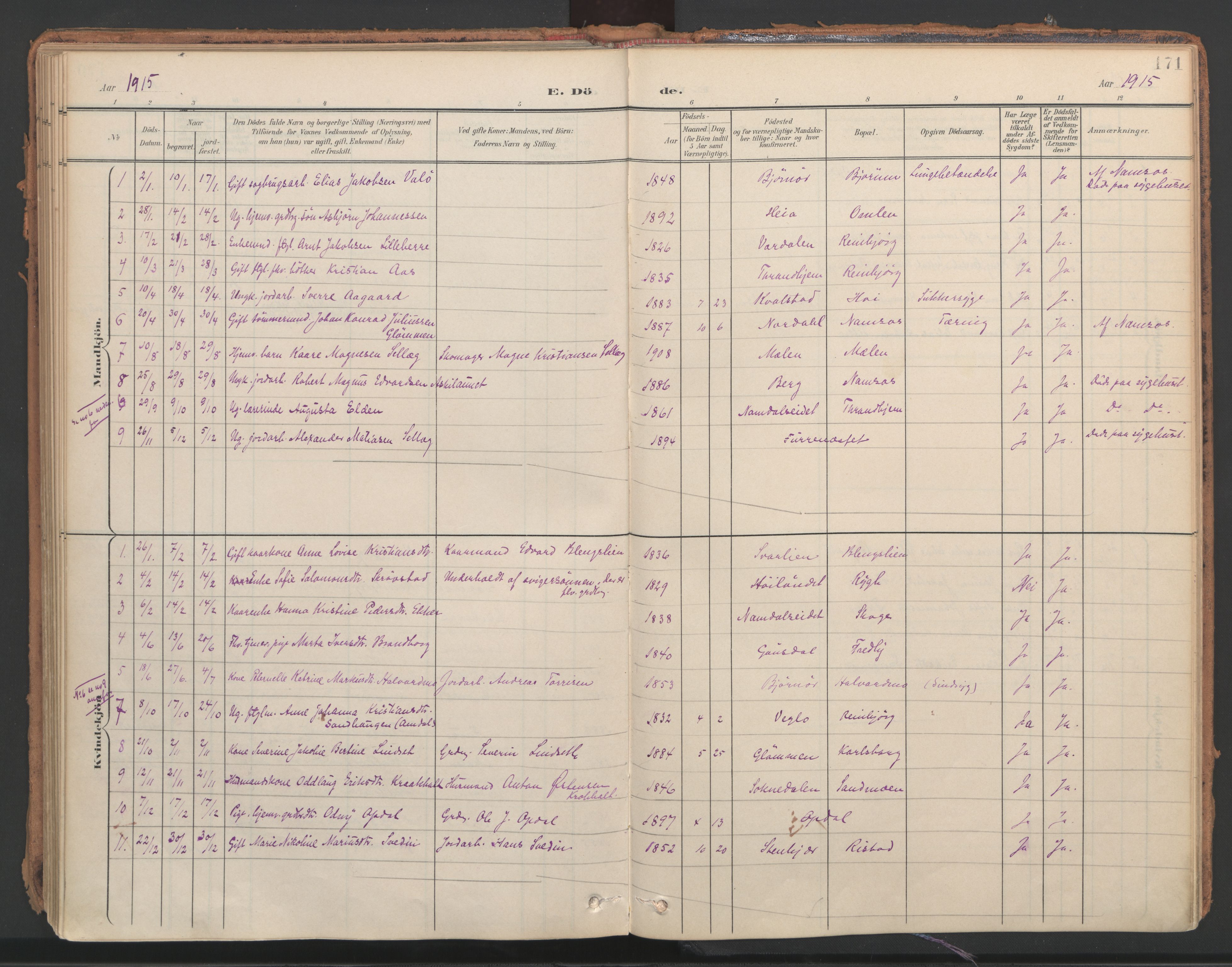 Ministerialprotokoller, klokkerbøker og fødselsregistre - Nord-Trøndelag, SAT/A-1458/766/L0564: Parish register (official) no. 767A02, 1900-1932, p. 171