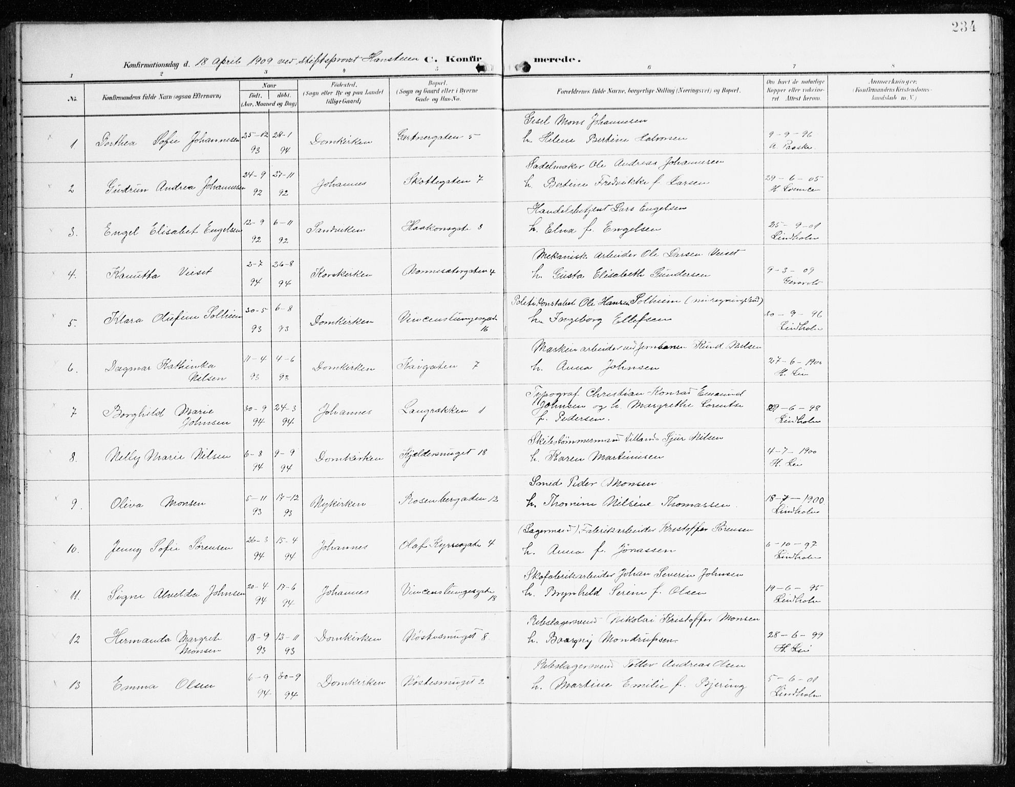 Domkirken sokneprestembete, SAB/A-74801/H/Haa/L0031: Parish register (official) no. C 6, 1898-1915, p. 234