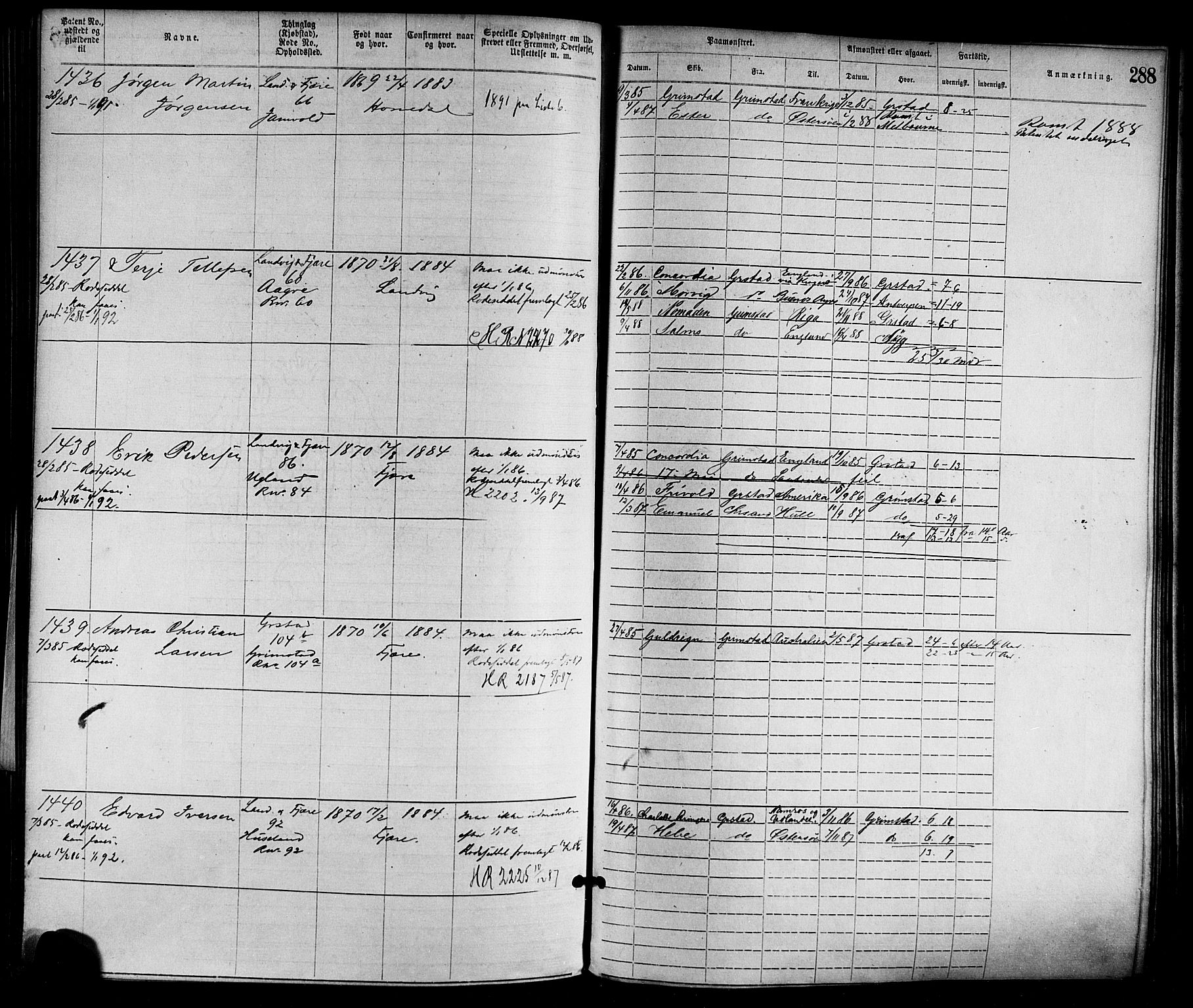 Grimstad mønstringskrets, AV/SAK-2031-0013/F/Fa/L0001: Annotasjonsrulle nr 1-1920 med register, F-1, 1870-1892, p. 320