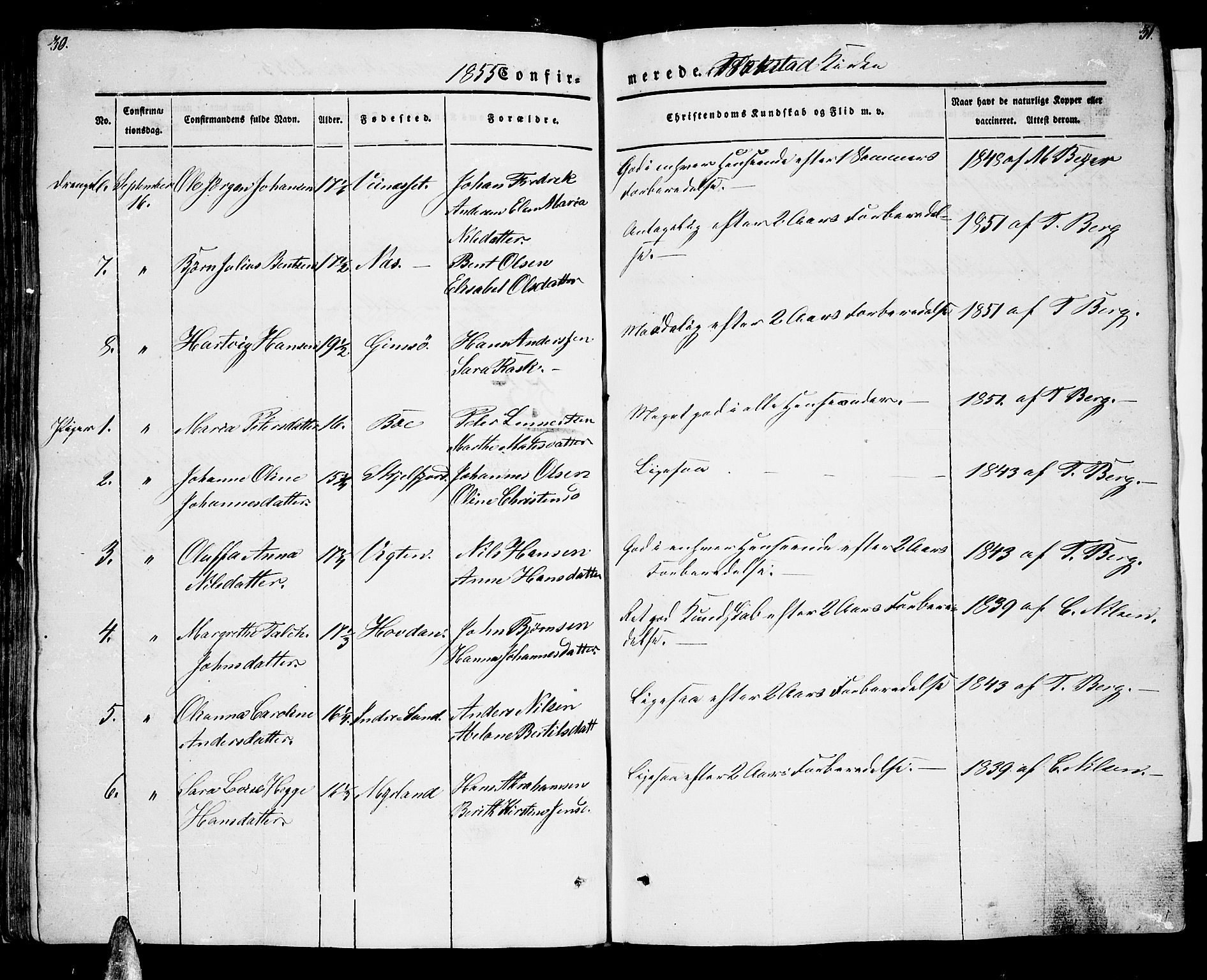 Ministerialprotokoller, klokkerbøker og fødselsregistre - Nordland, AV/SAT-A-1459/885/L1212: Parish register (copy) no. 885C01, 1847-1873, p. 30-31