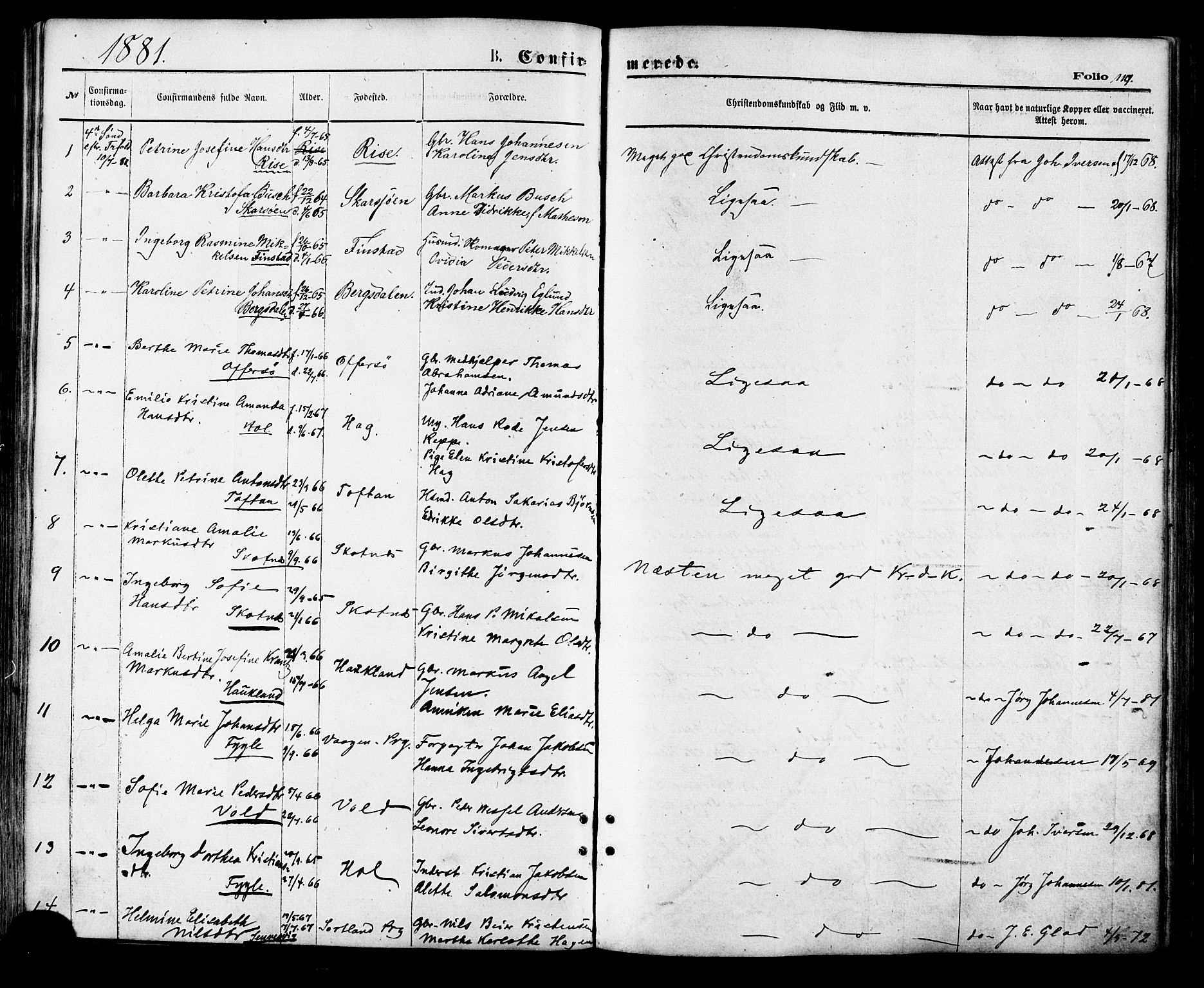 Ministerialprotokoller, klokkerbøker og fødselsregistre - Nordland, AV/SAT-A-1459/881/L1166: Parish register (copy) no. 881C03, 1876-1885, p. 119