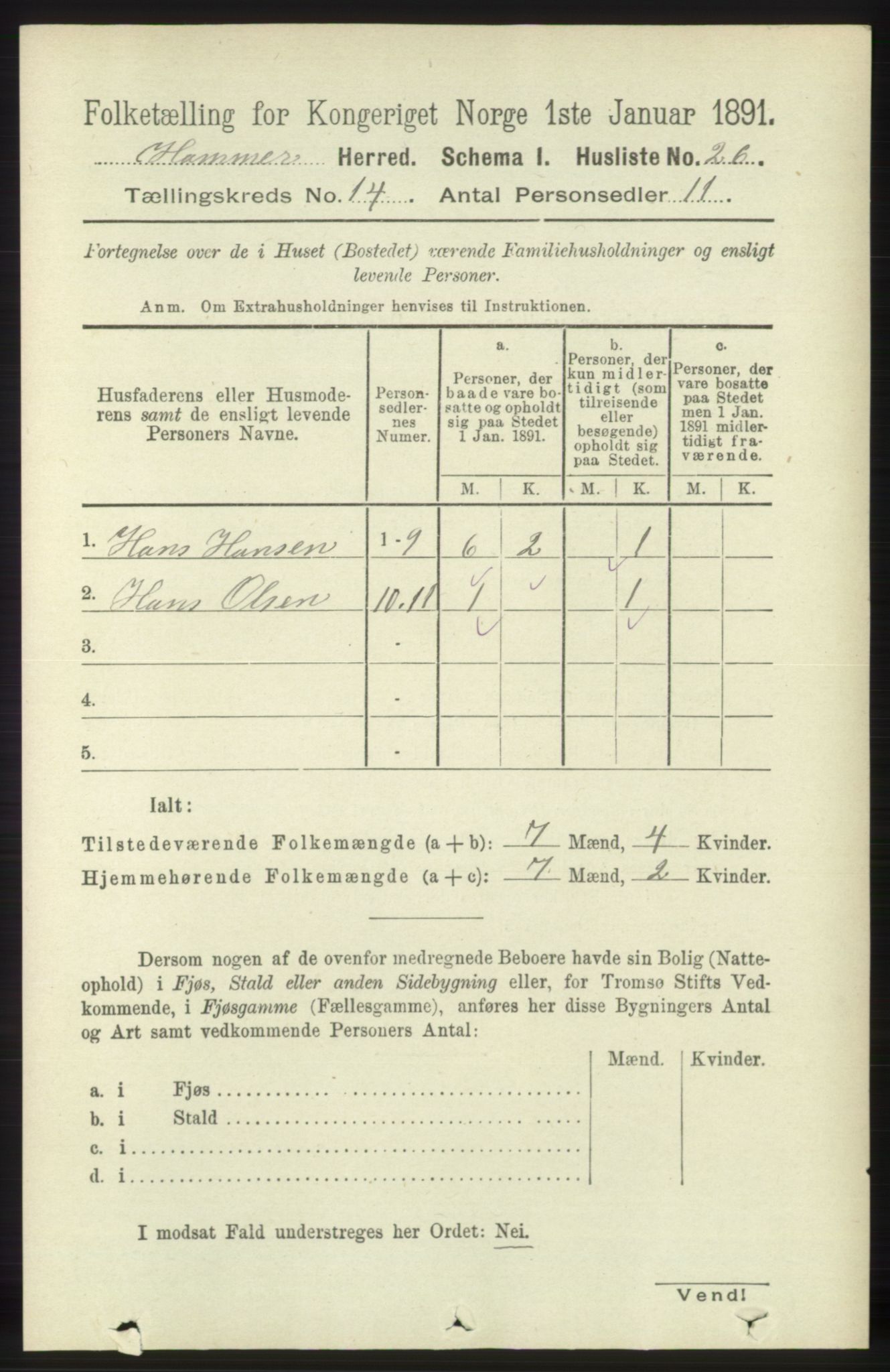 RA, 1891 census for 1254 Hamre, 1891, p. 4380